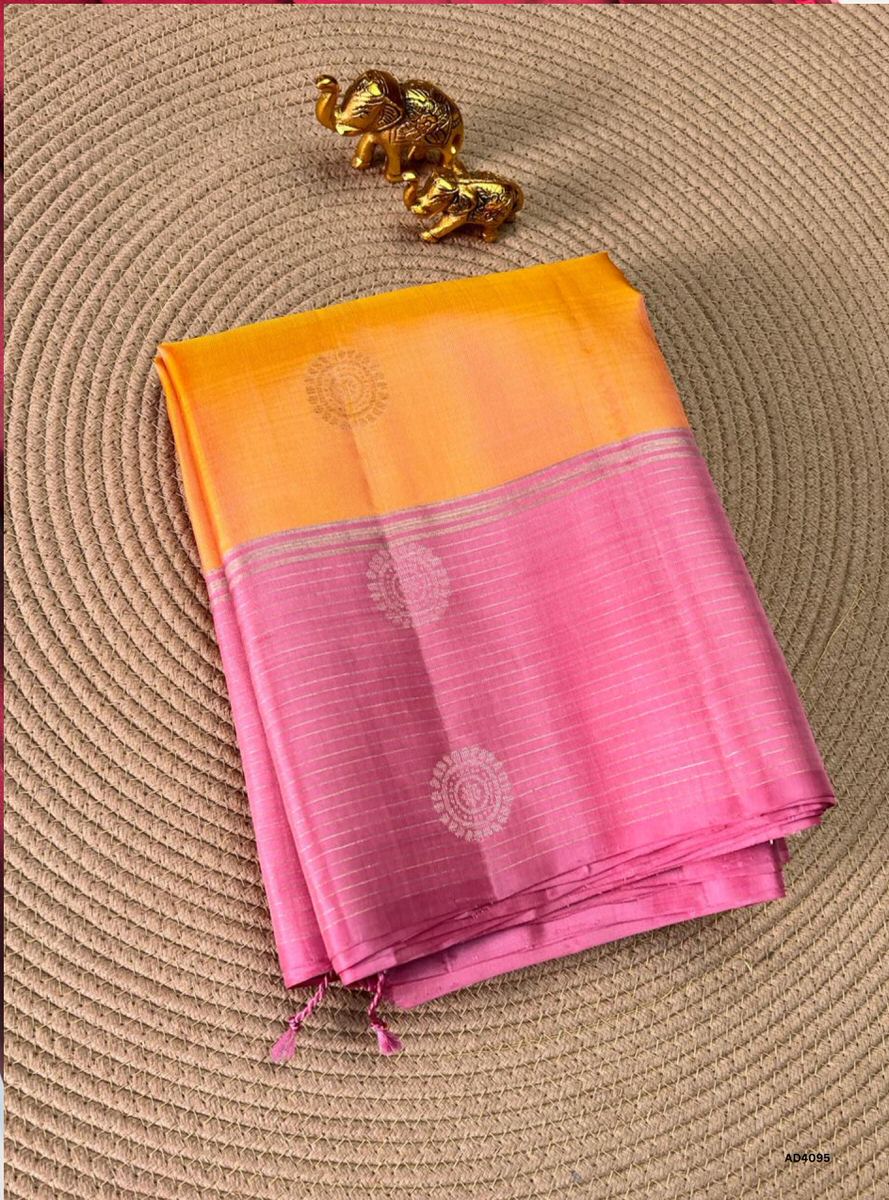 Creamy Orange & Pink - Soft Silk Saree