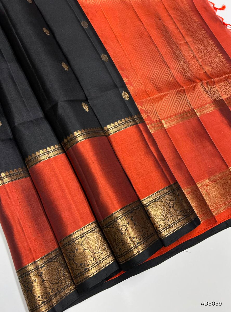 Black & Rust - Retta Pet  Border Soft Silk  Saree