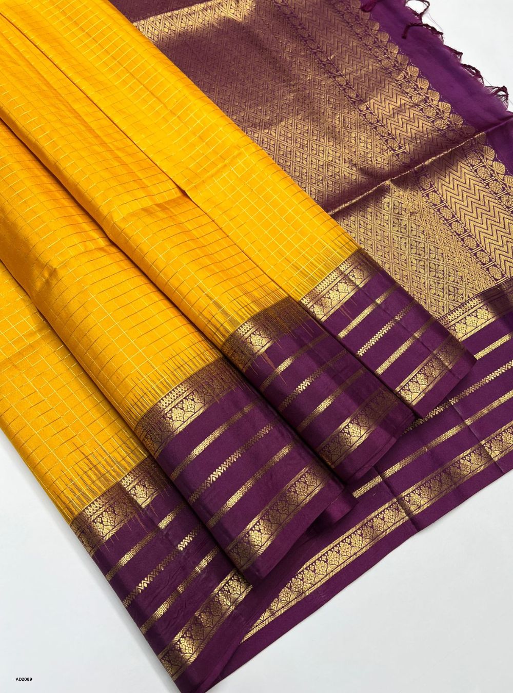 Yellow & Plum - Soft Silk Saree