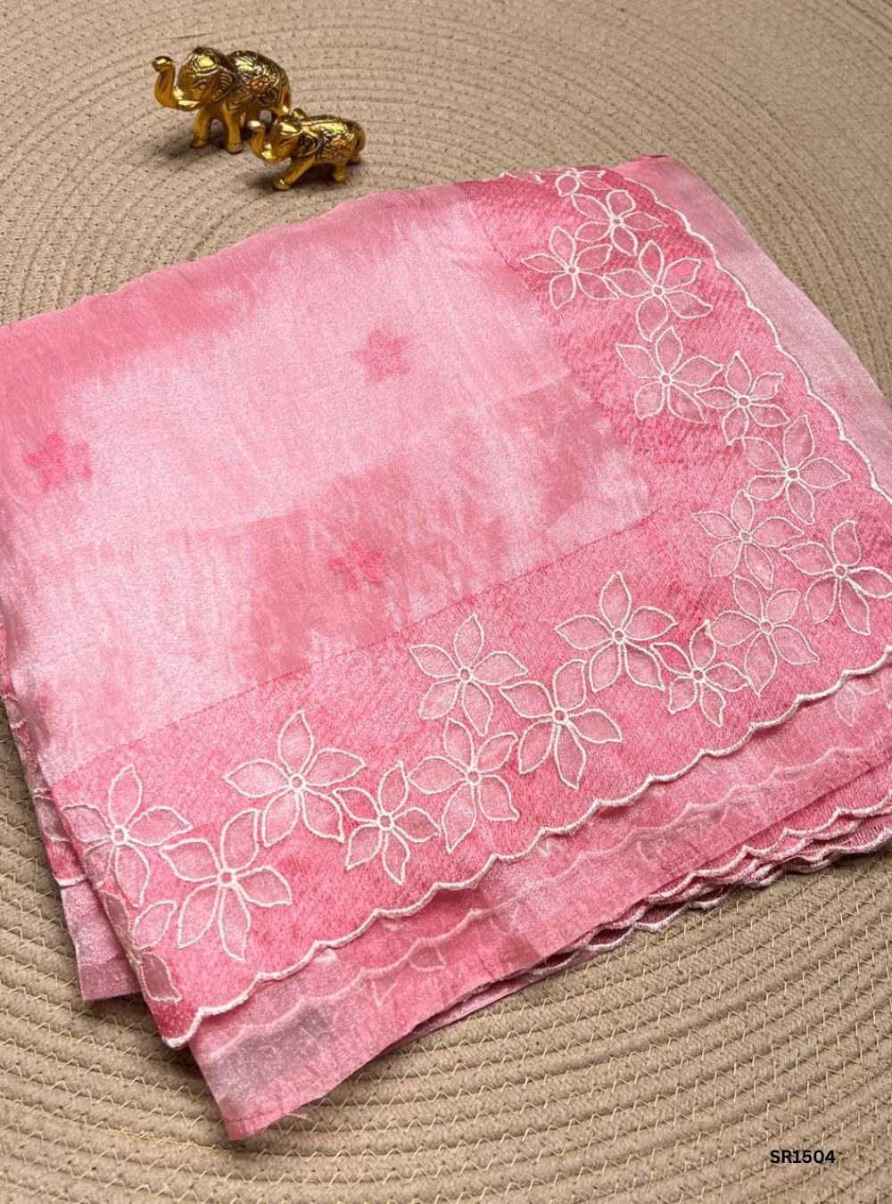 Pink - Organza Embroided Saree