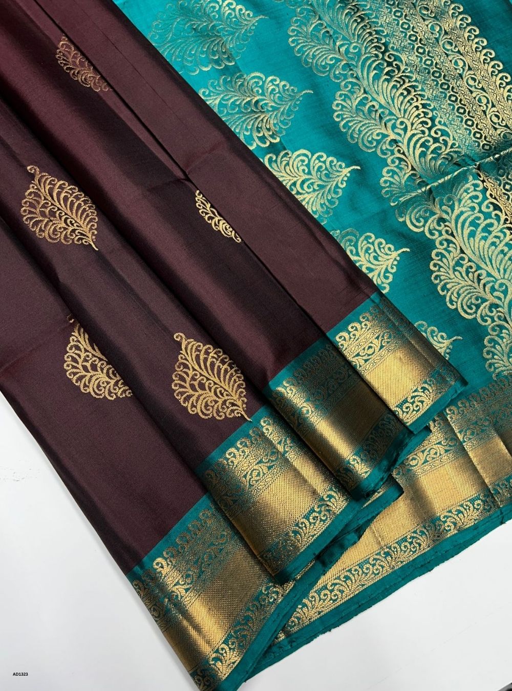 Coffee Brown & Rama Green -  Soft Silk Saree
