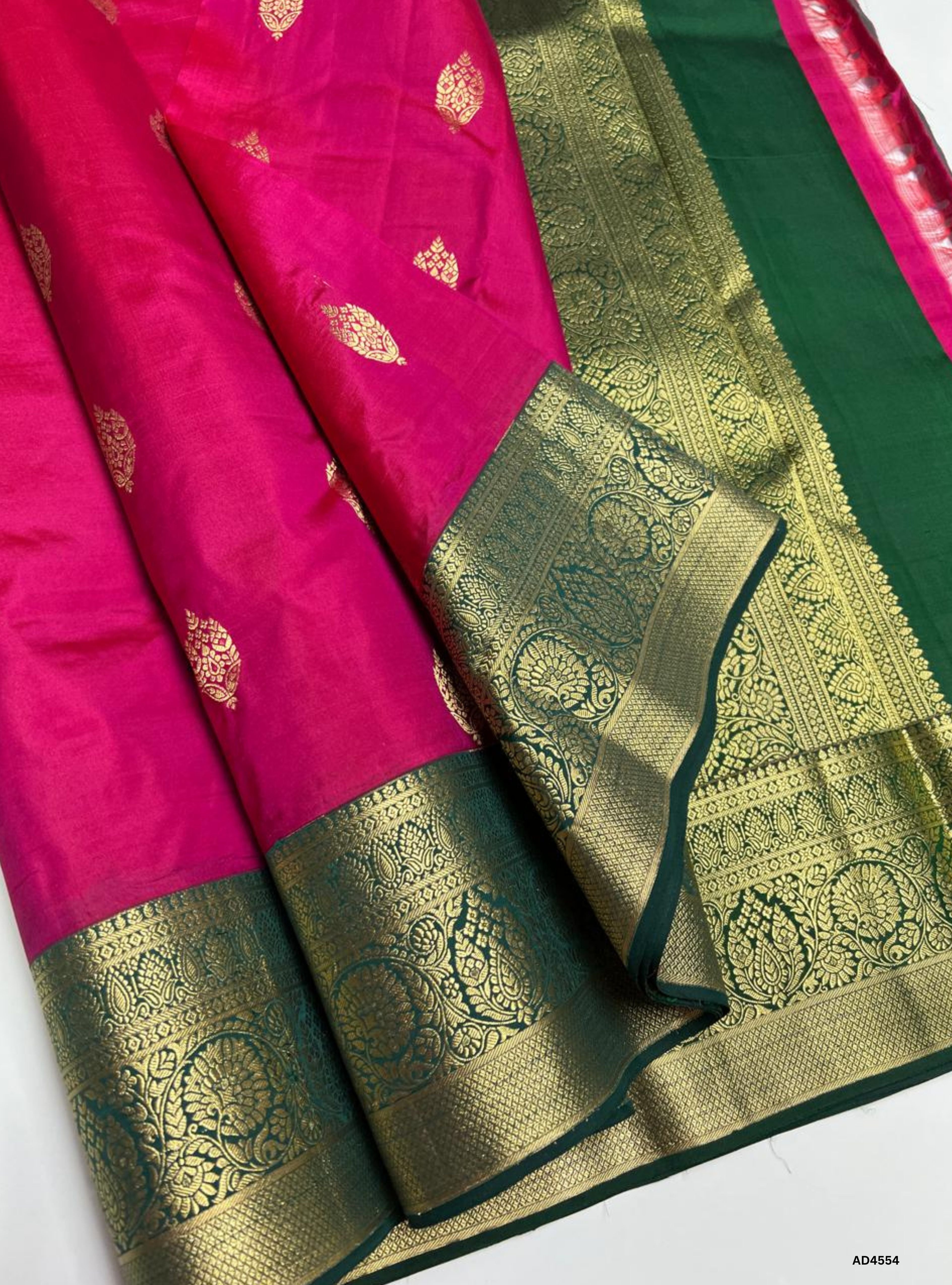 Pink & Green - Kanchi Border Soft Silk Saree