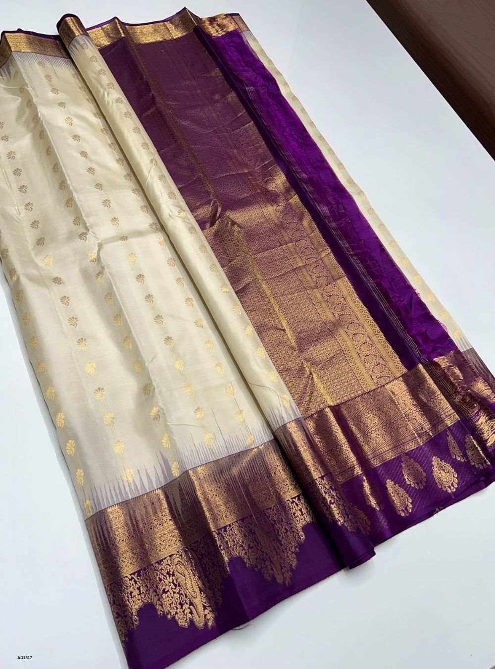 White & Purple -  Soft Silk Saree