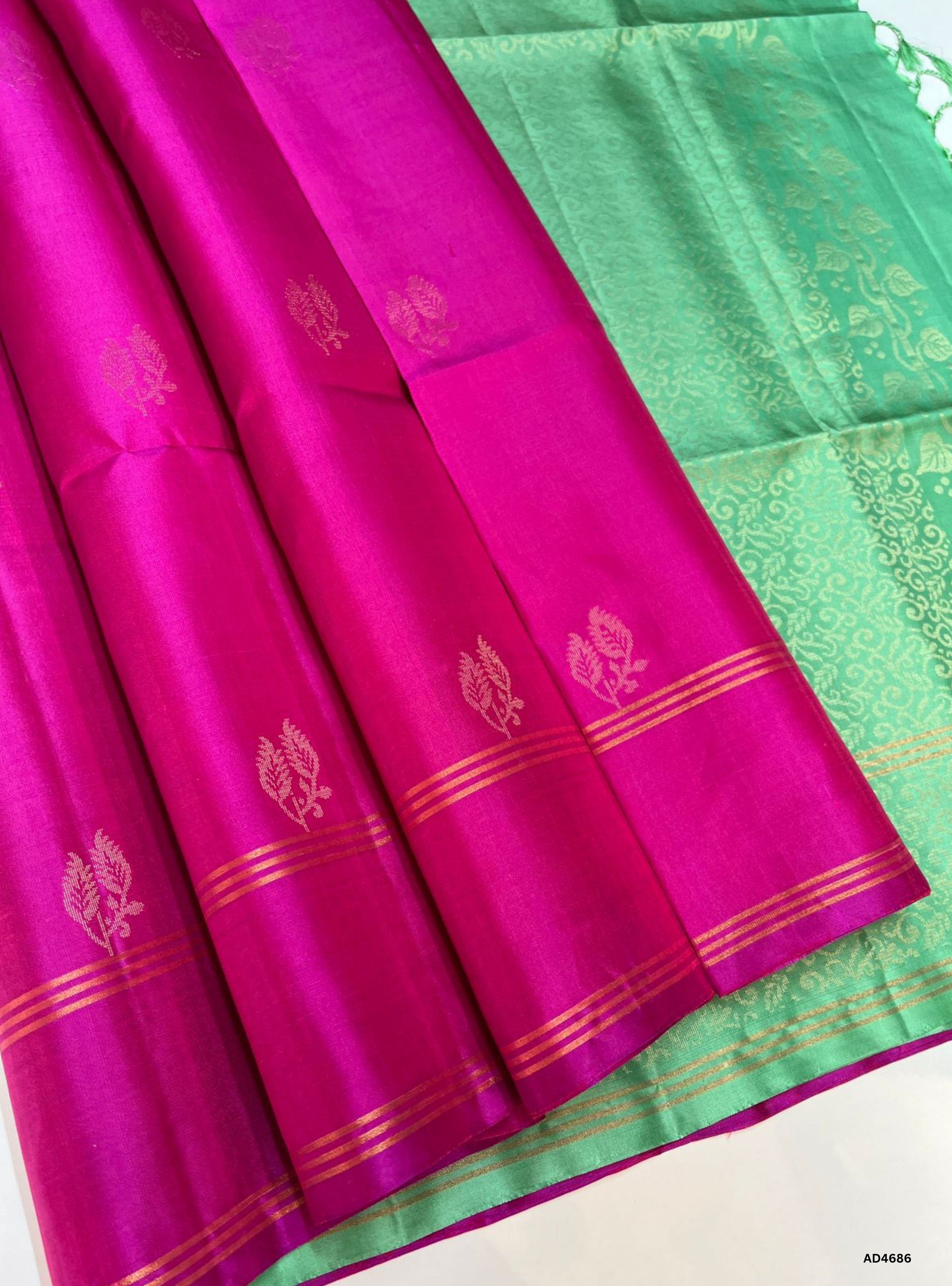 Rani Pink & Mint Green - Soft Silk Saree