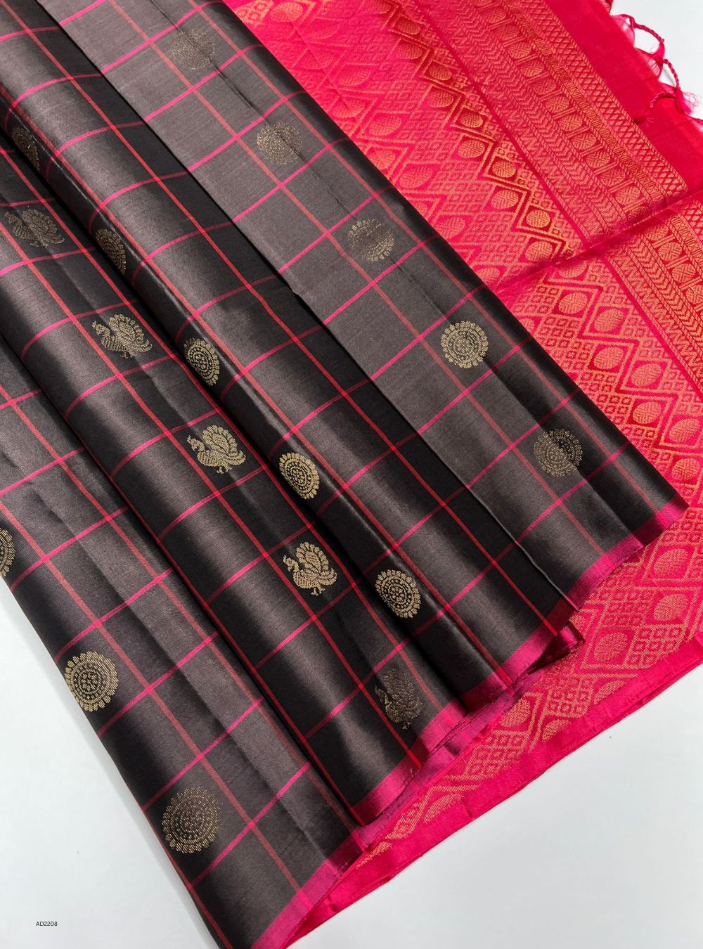 Elephant Grey & Pink - Soft Silk Saree