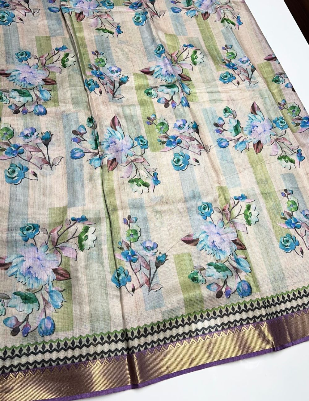 Half White & Lavender - Semi Tusser Saree