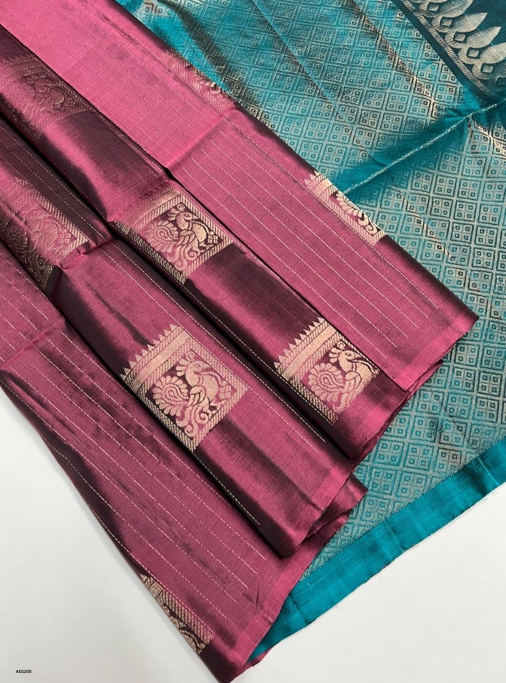 Magenta & Peacock Green - Soft Silk Saree