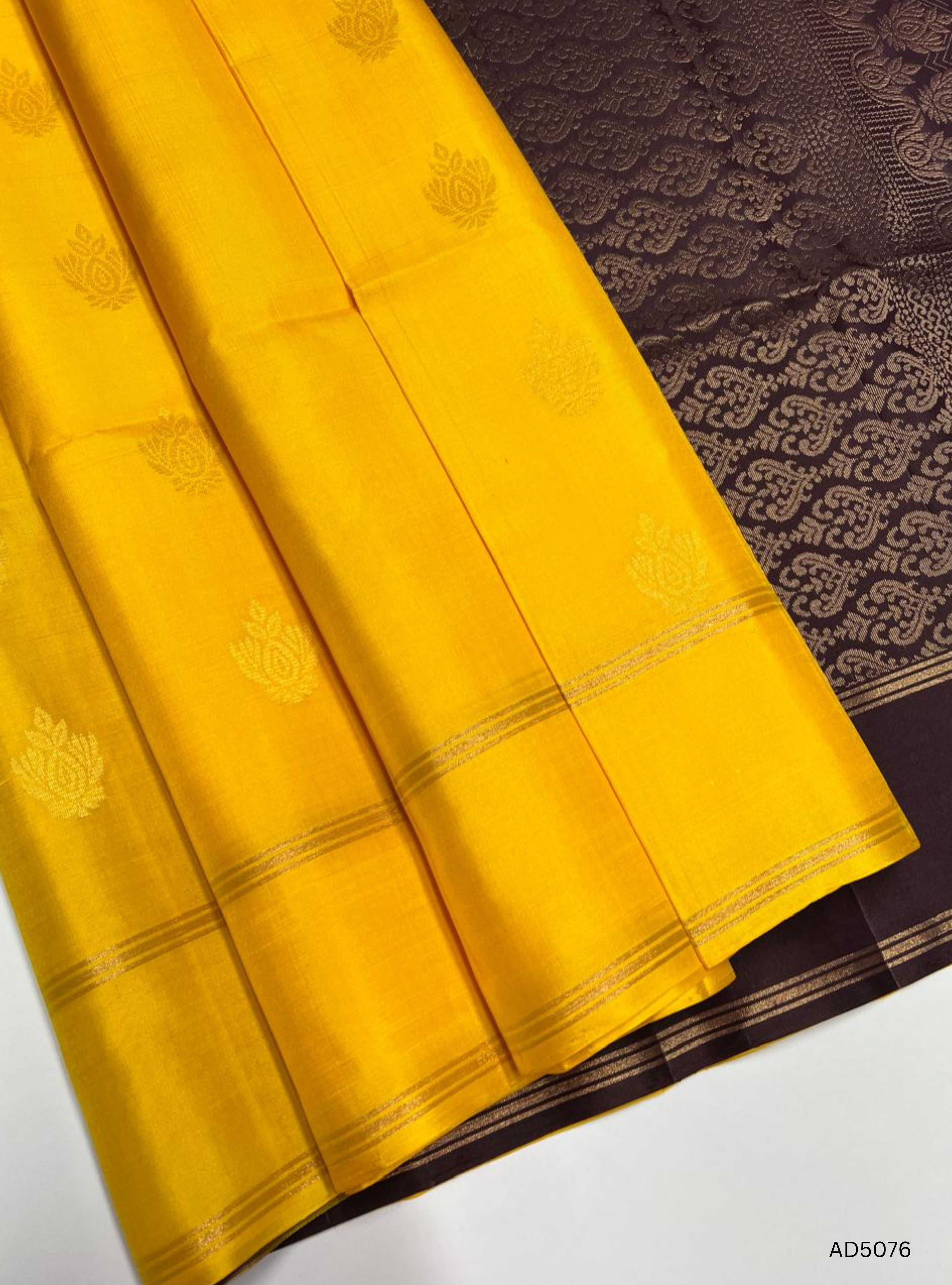 Yellow & Coffee Brown - Soft Silk Saree
