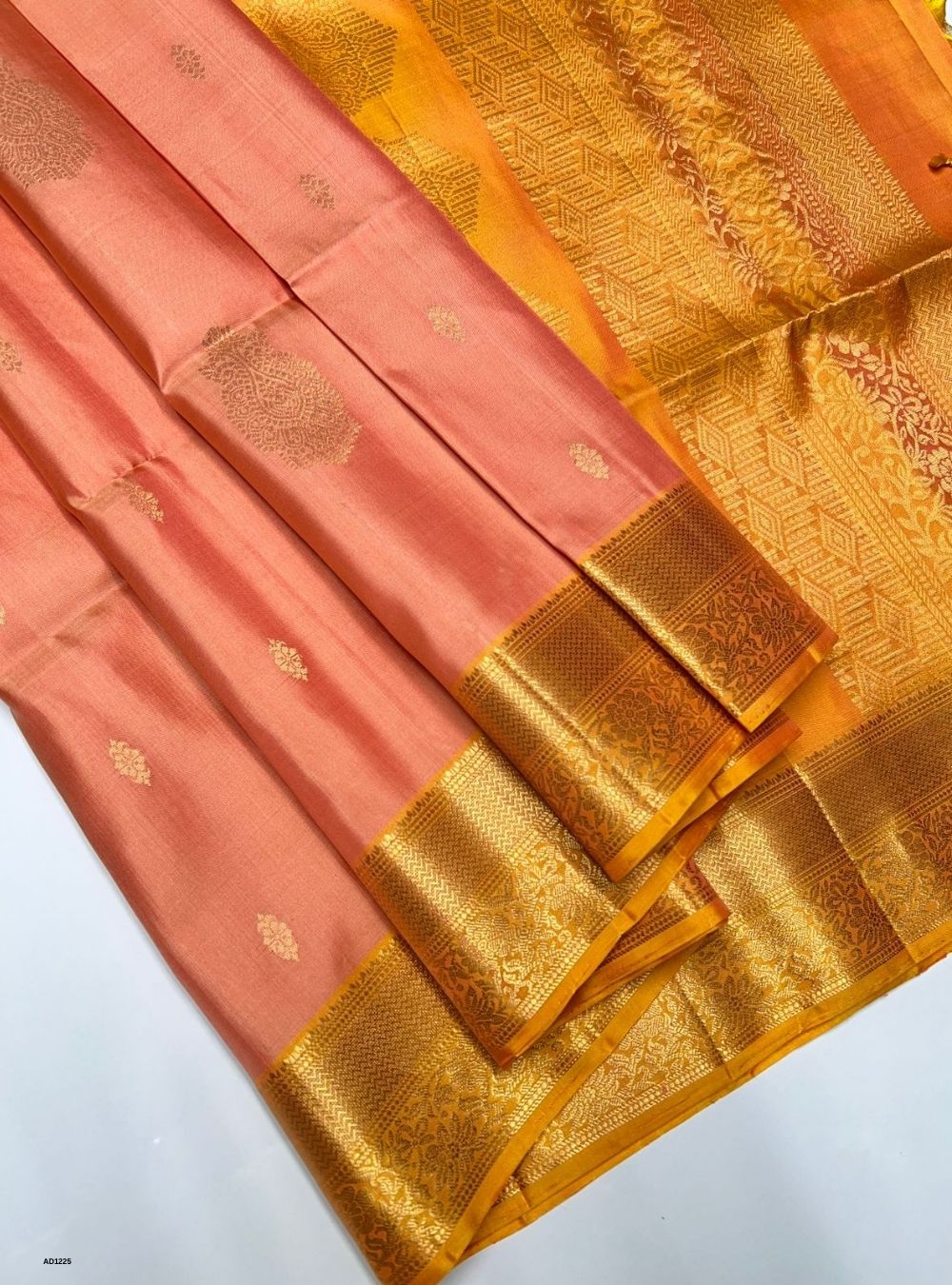 Peach & Yellow -  Soft Silk Saree
