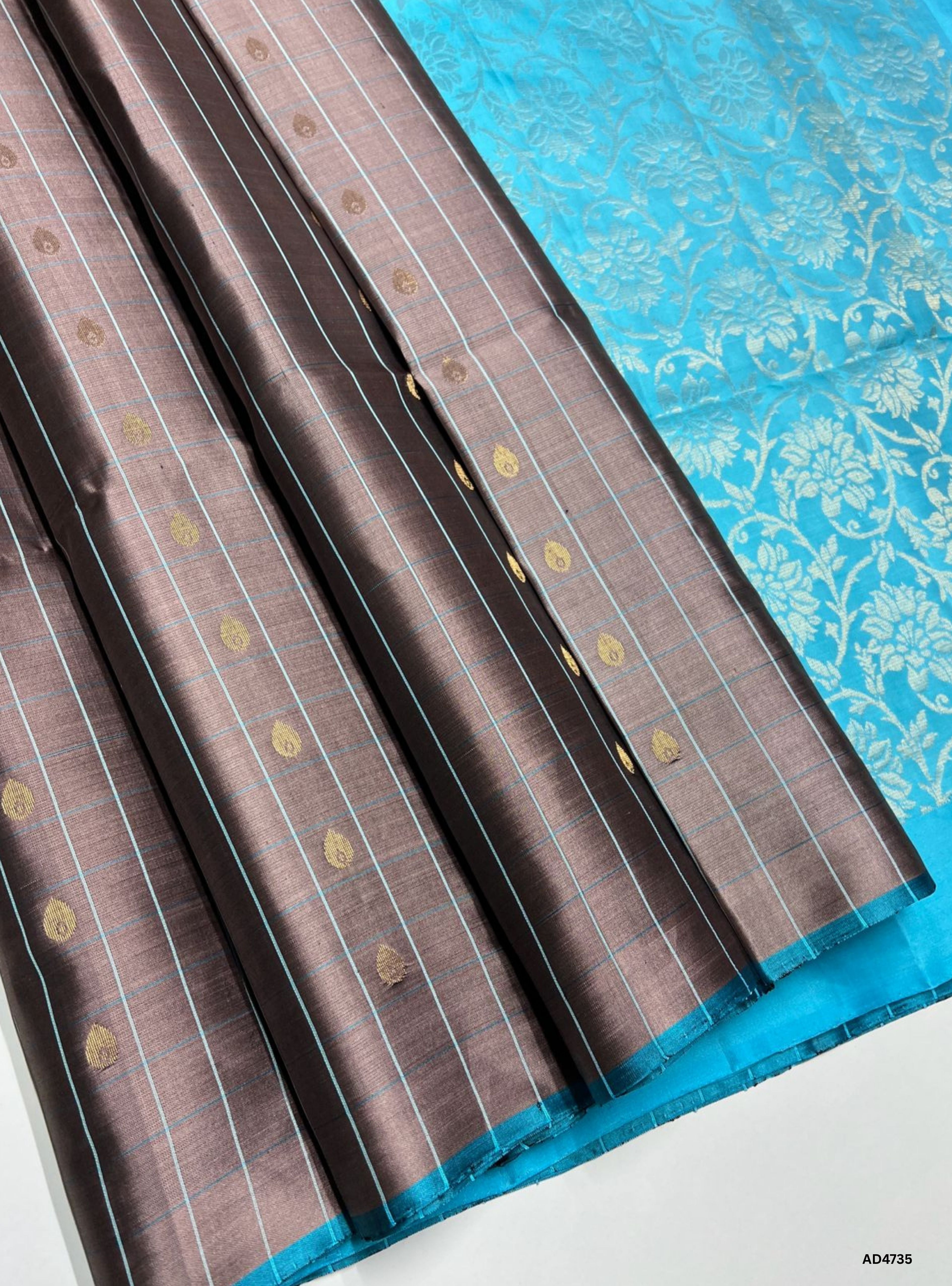 Grey & Sky Blue - Checkerd Soft Silk Saree