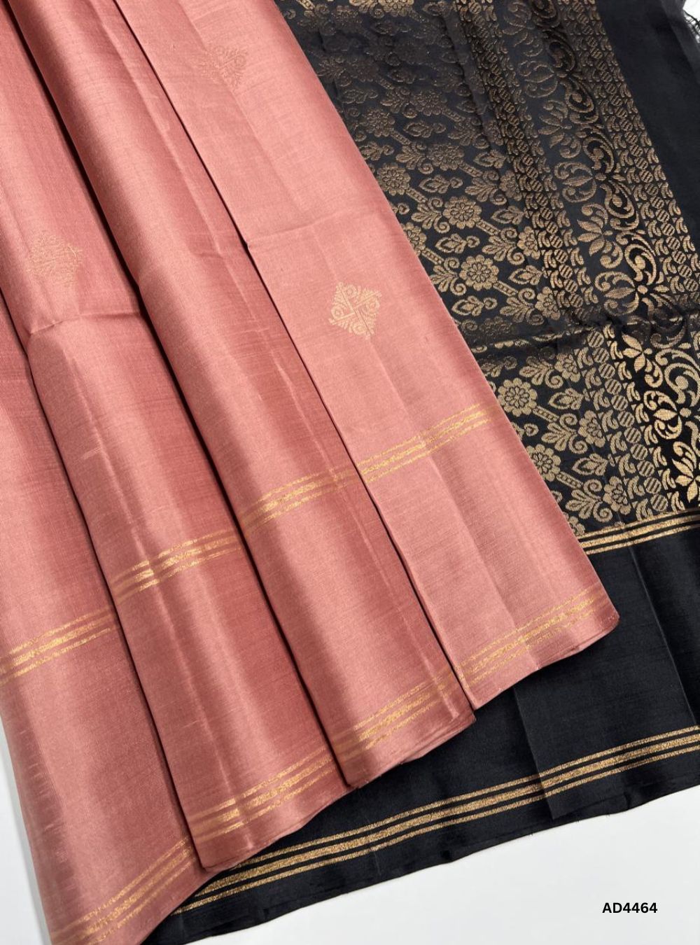 French Beige & Black - Soft Silk Saree