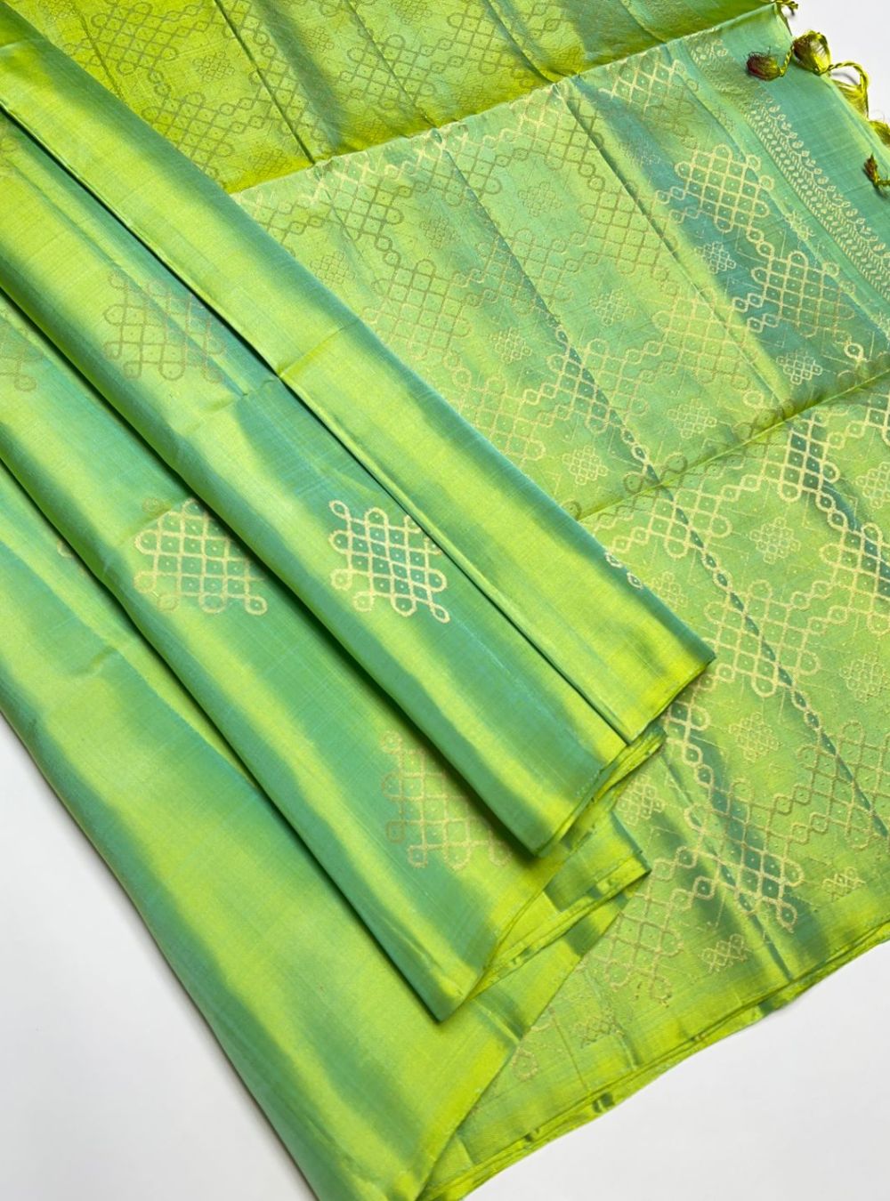 Lime Green - Kolam Soft Silk Saree