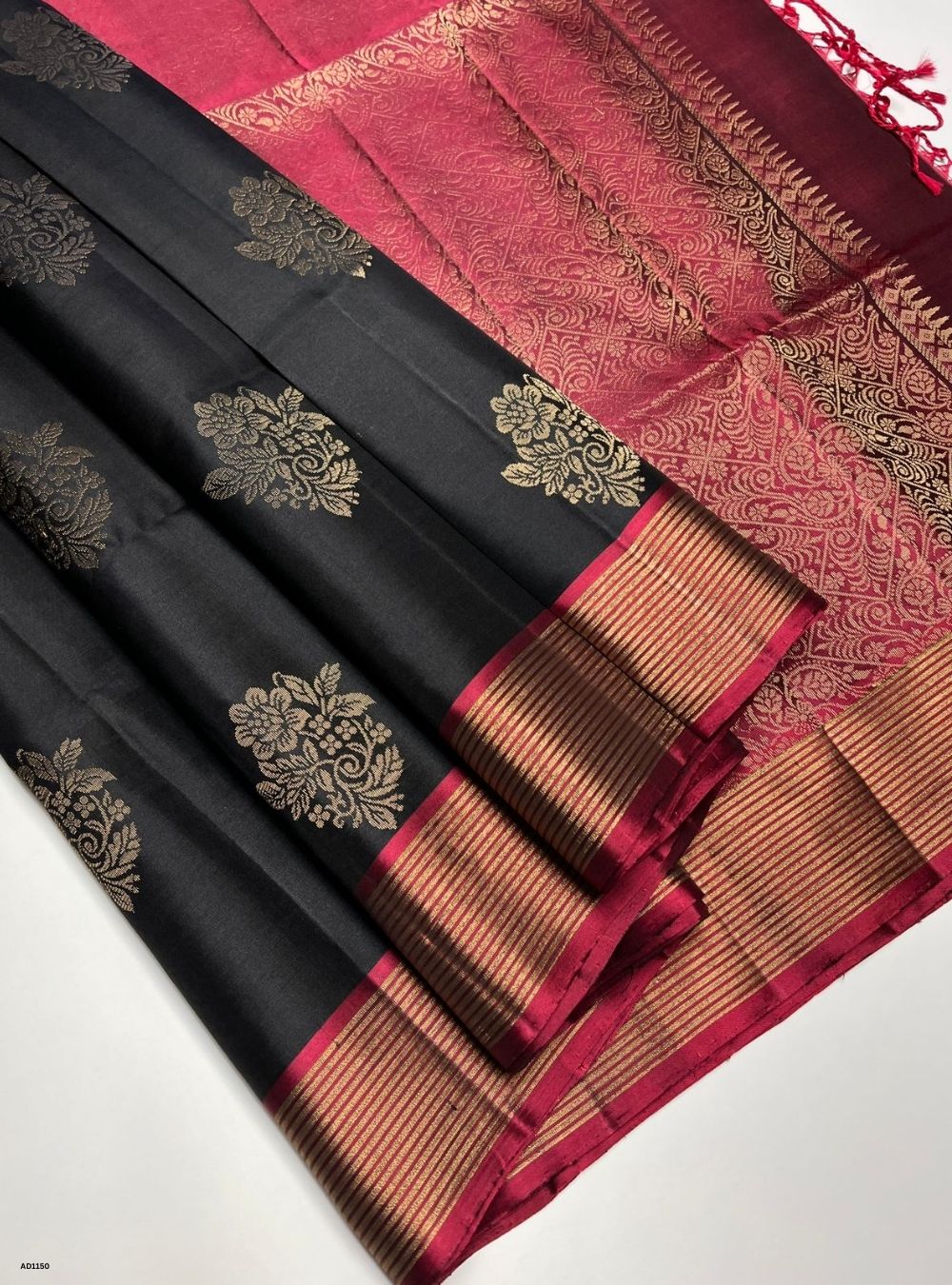 Black & Maroon - Soft Silk Saree