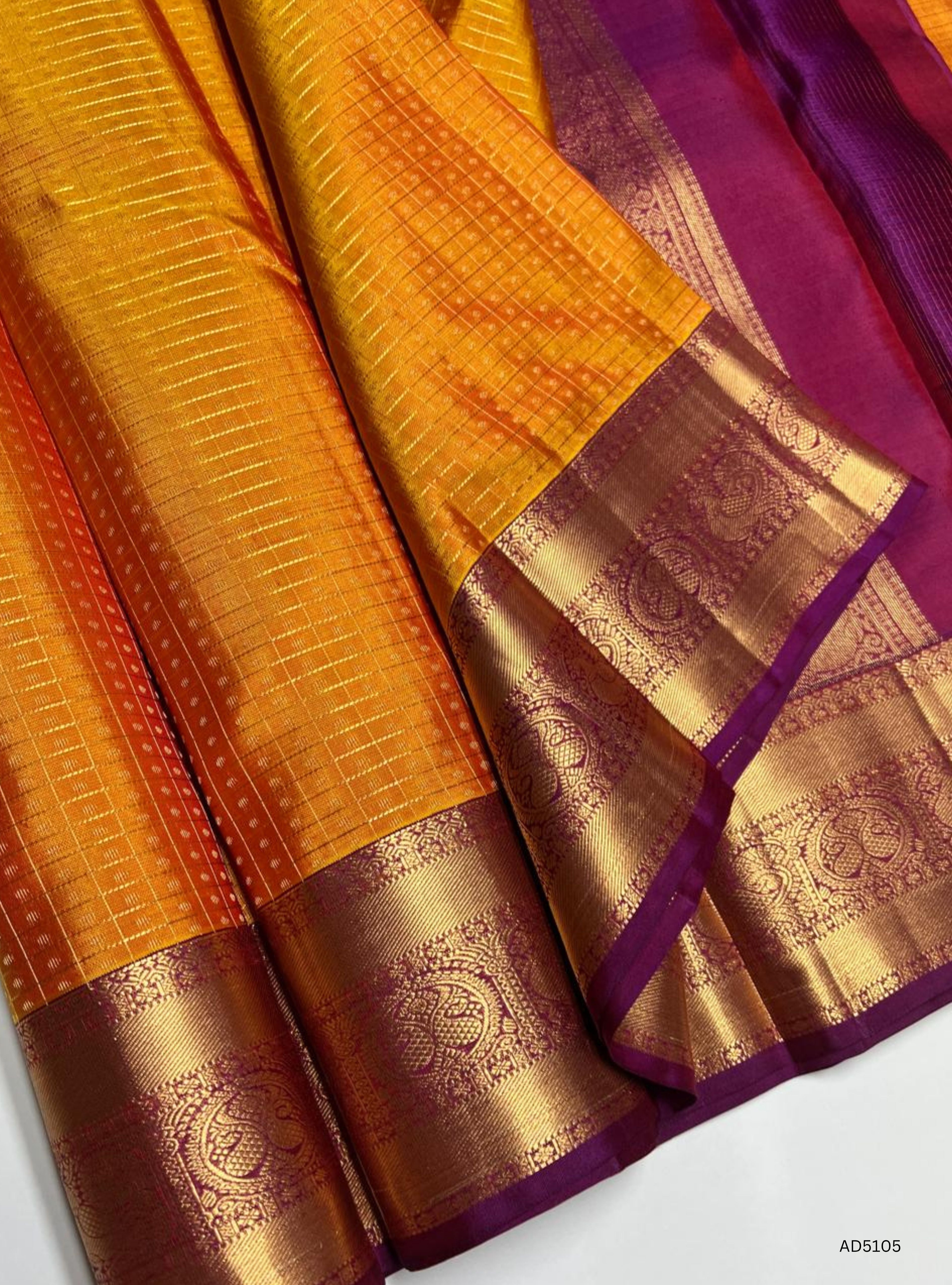 Mango Yellow  & Purple - Kanchi Border Soft Silk Saree