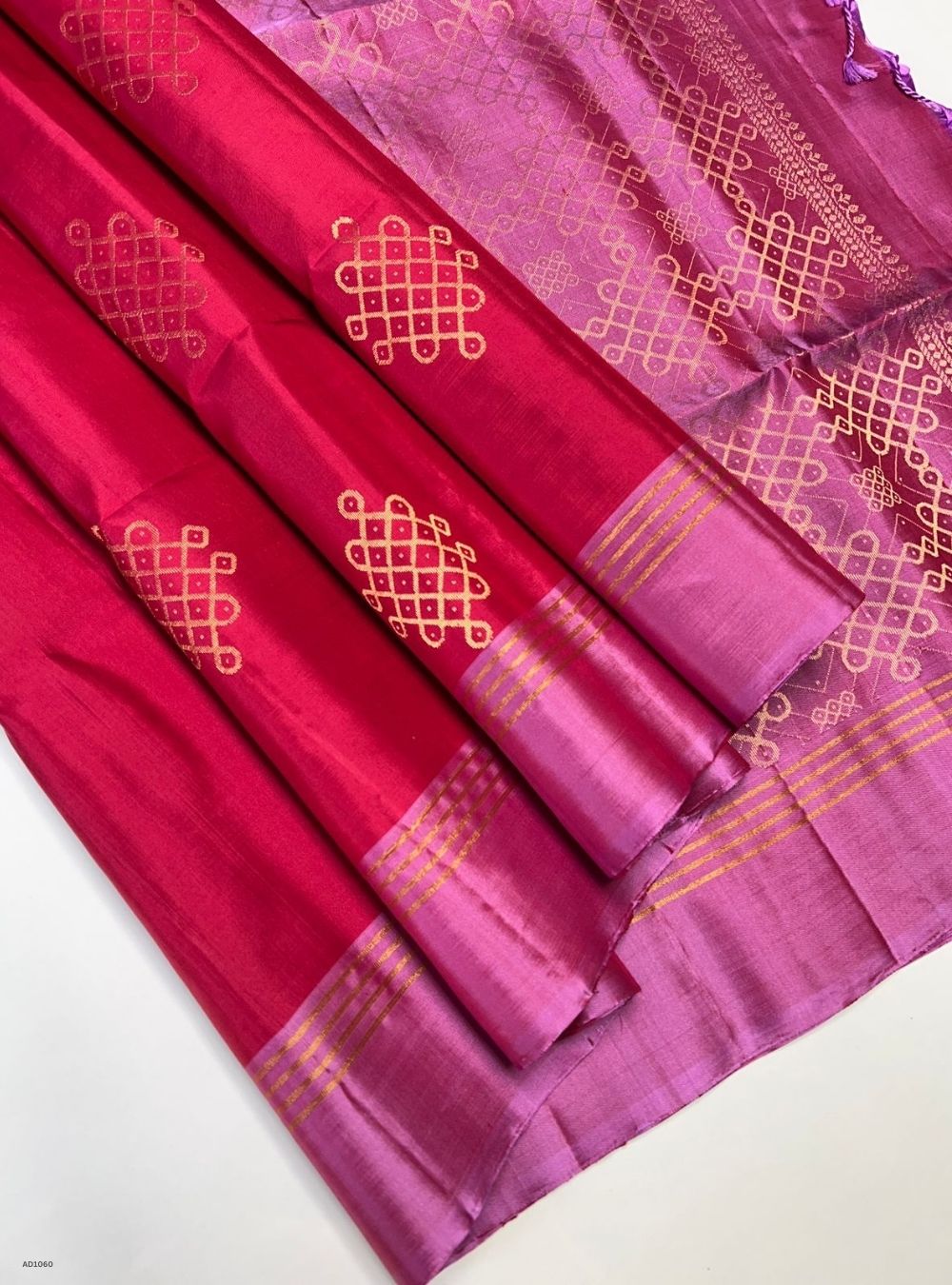 Radish Red & Lavender - Soft Silk Saree