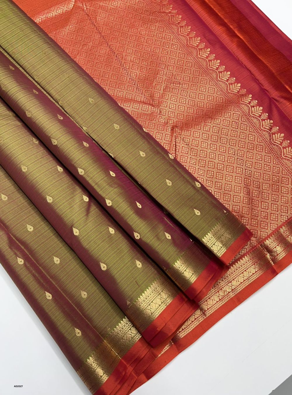 Gold & Orange  - Soft Silk Saree