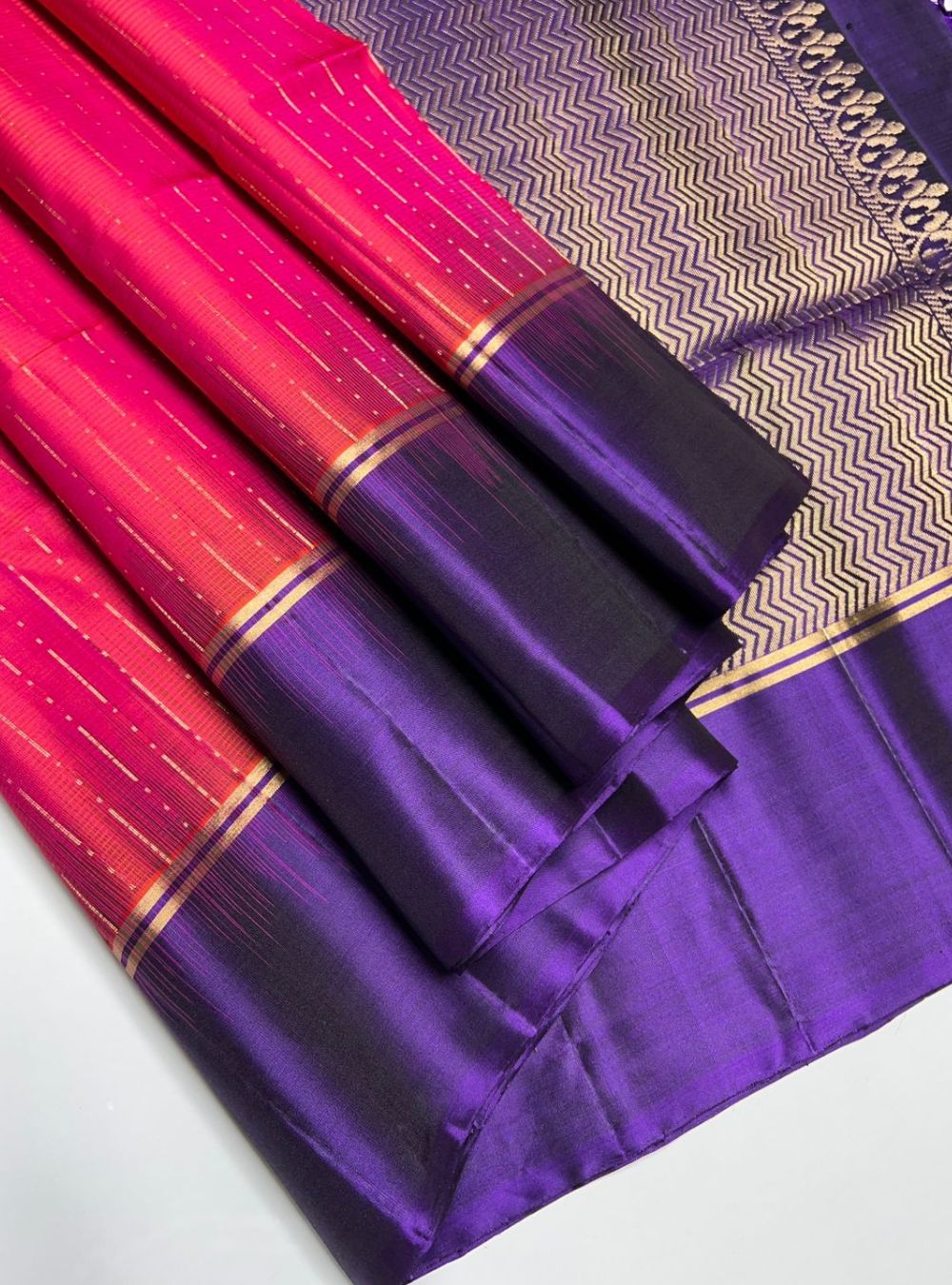 Orangish Pink & Purple - Soft Silk Saree
