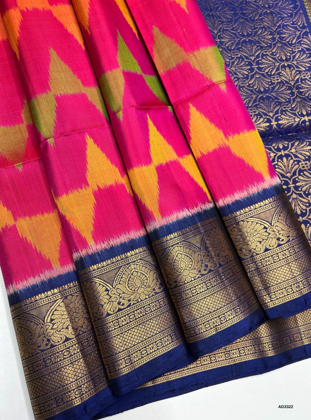 Pink & Ink Blue - Soft Silk Saree
