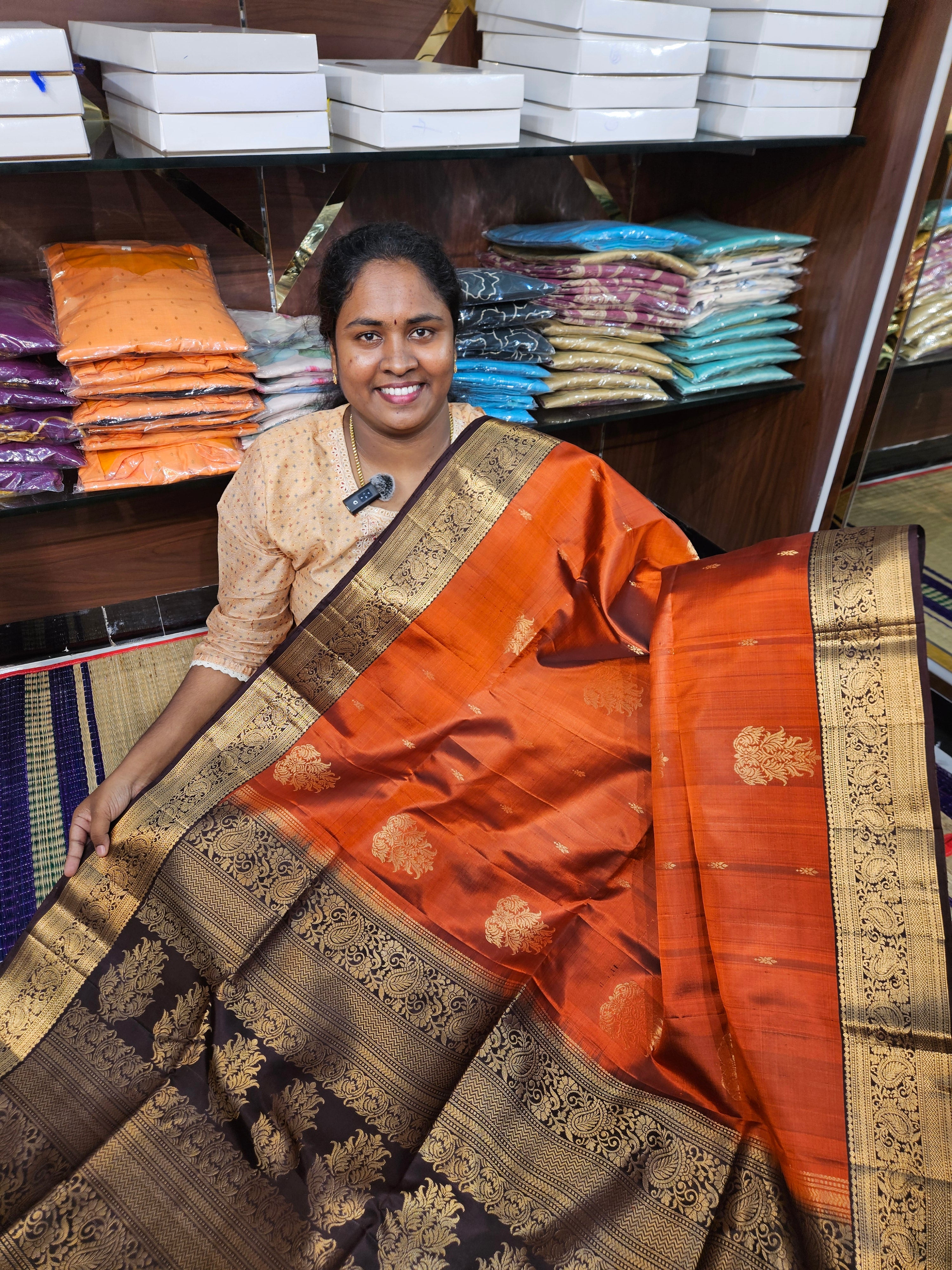 Rust Orange & Brown - Soft Silk Saree