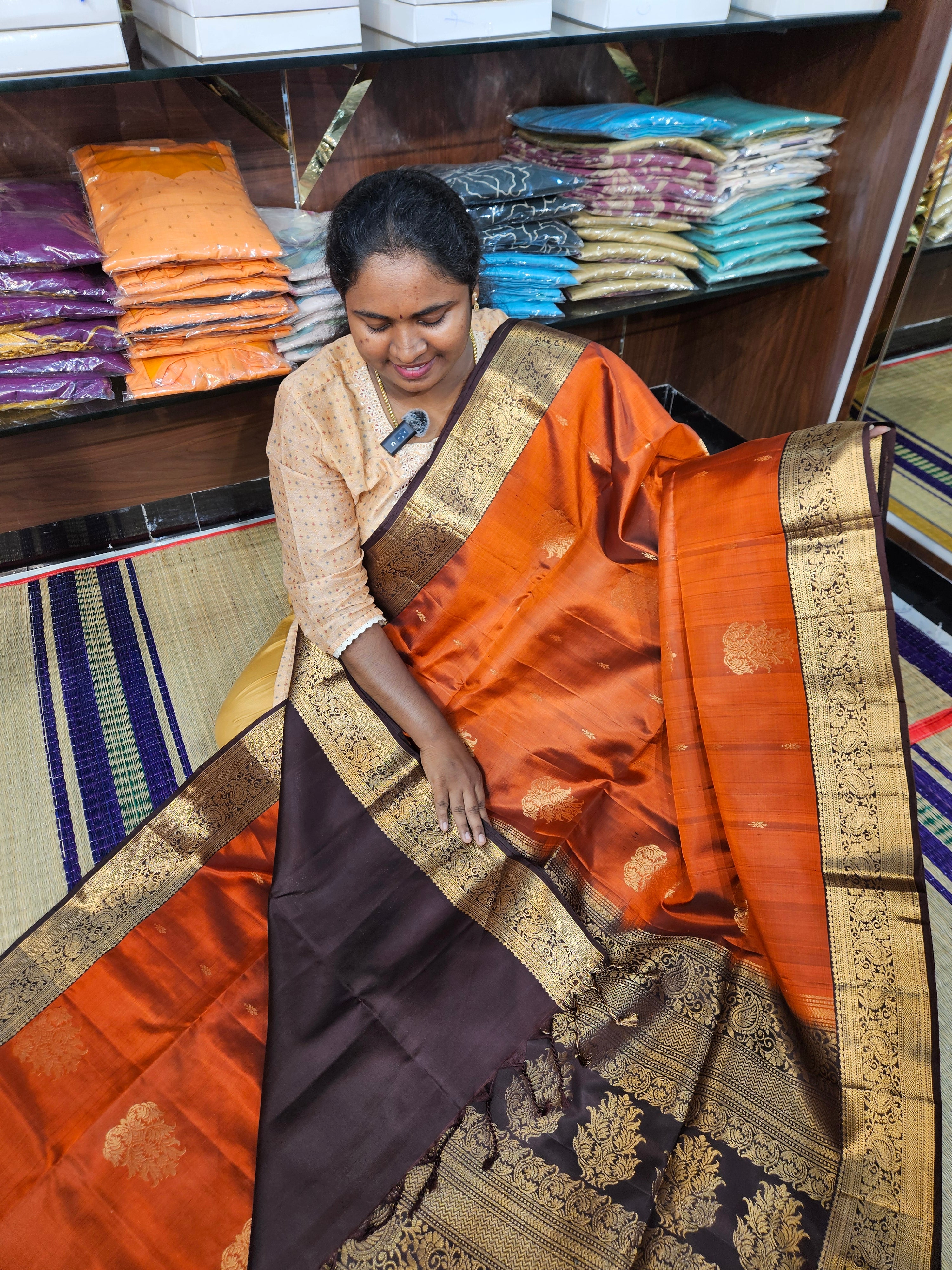 Rust Orange & Brown - Soft Silk Saree