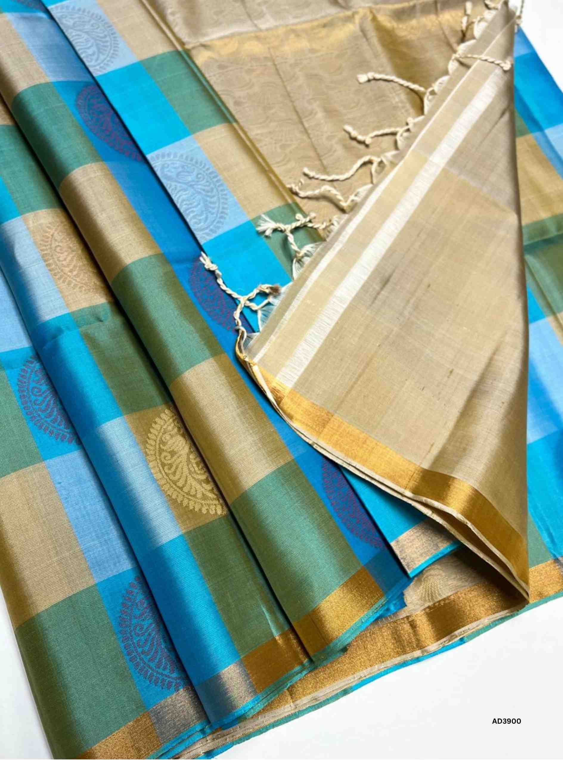 Beige & Blue - Palum Pazhamum Soft Silk Saree