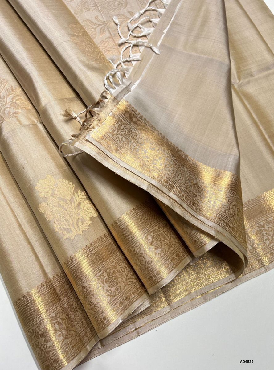 Cream - Kanchi Border Soft Silk Saree