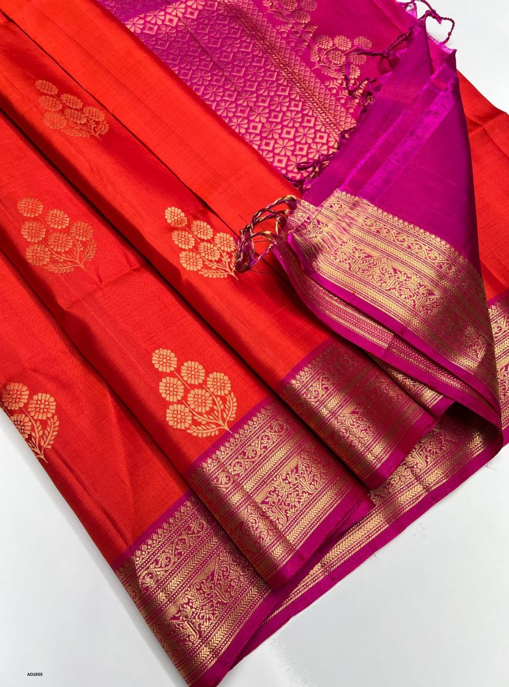 Orange & Pink - Soft Silk Saree
