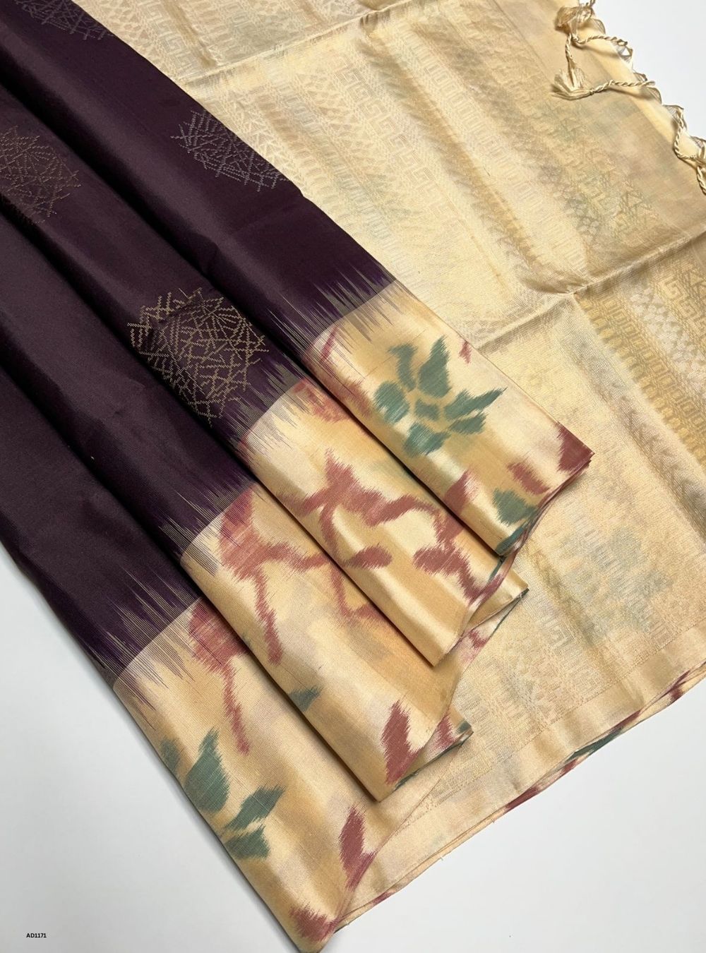 Coffee Brown & Cream - Soft Silk Saree