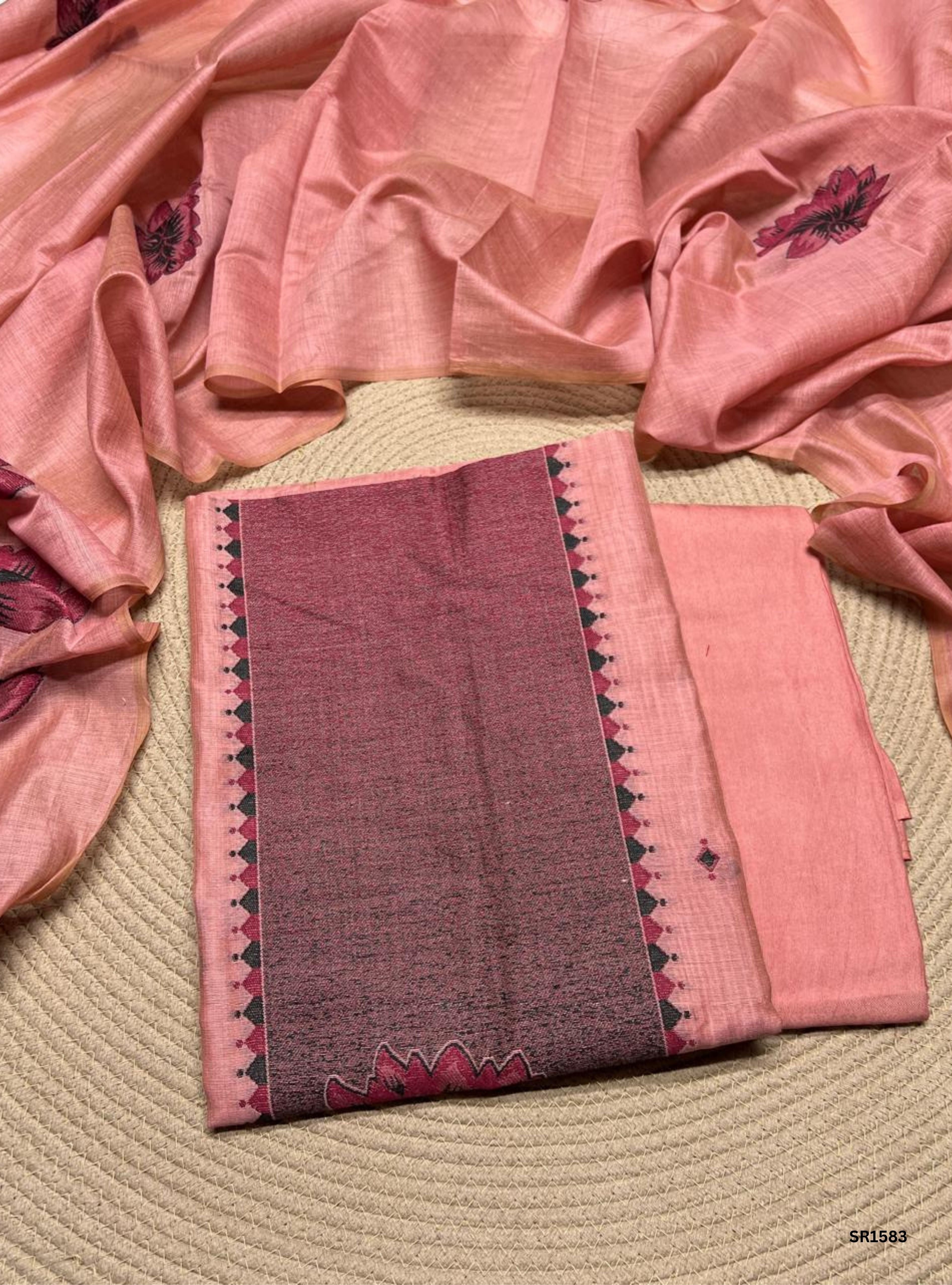 Pink - Cotton Jamdani Unstiched Suit 3 Pc Set