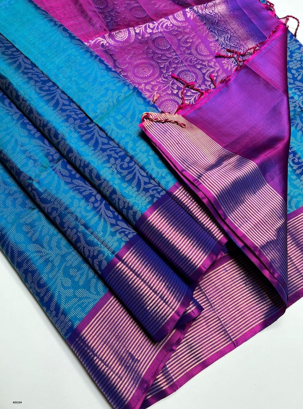 Peacock Blue & Purple - Soft Silk Saree