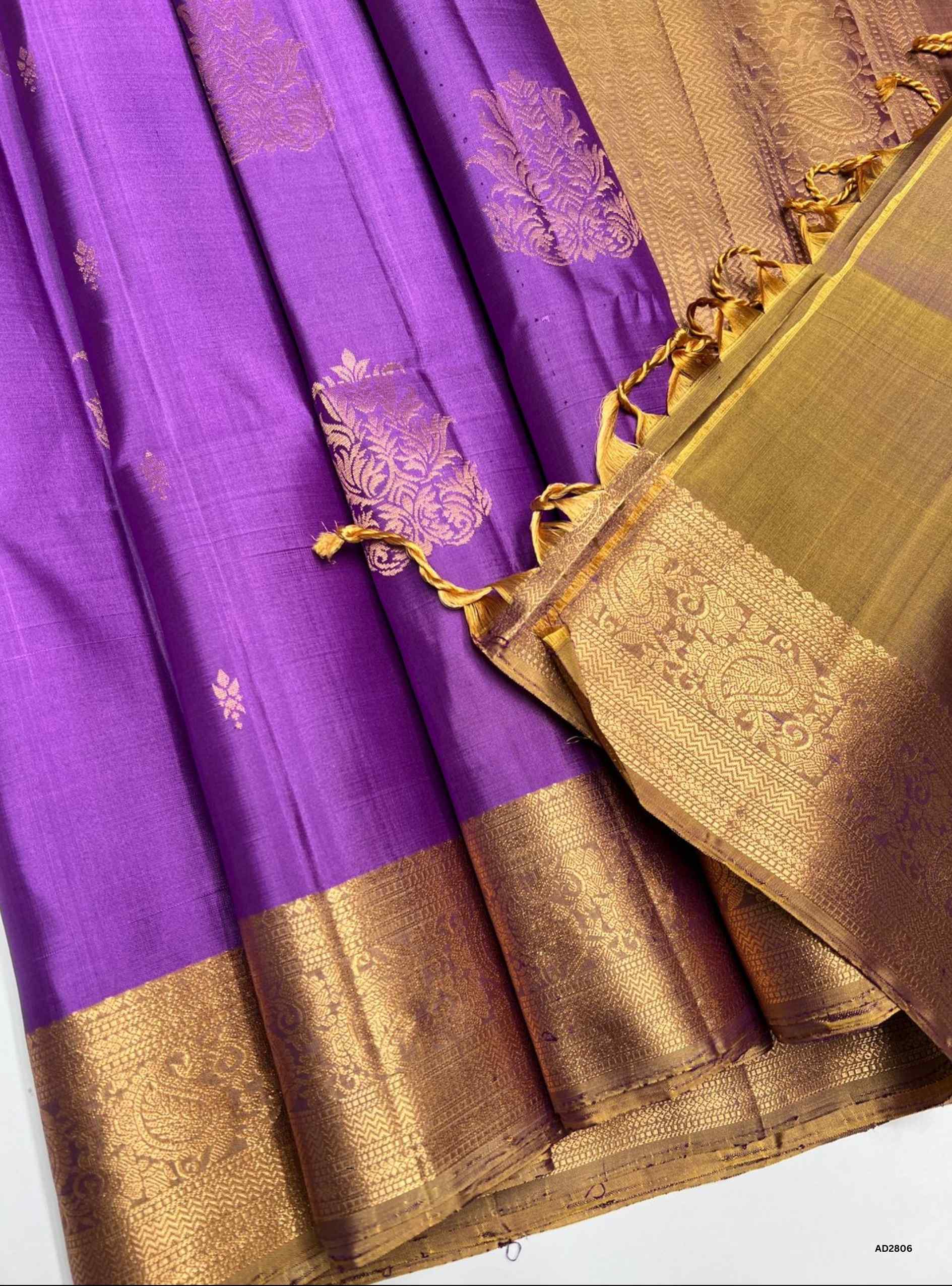 Lavender & Dark Gold - Soft Silk Saree