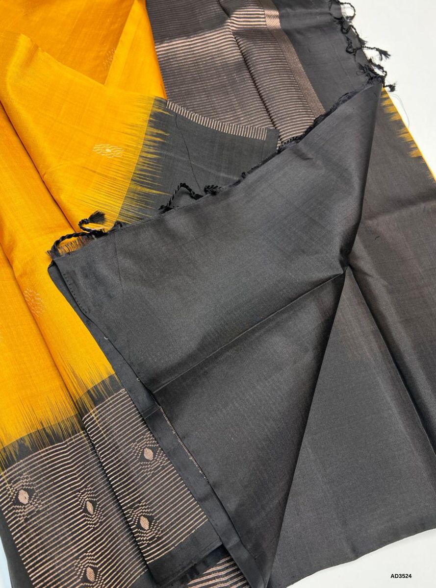 Yellow & Black - Soft Silk Saree