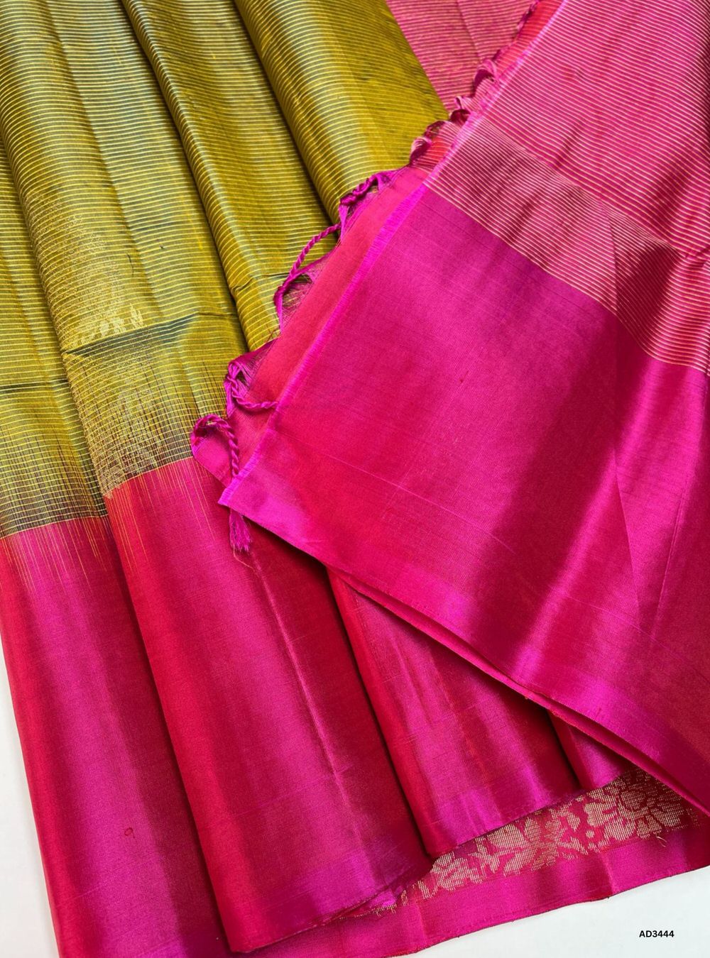 Golden Green & Orangish Pink - Soft Silk Saree