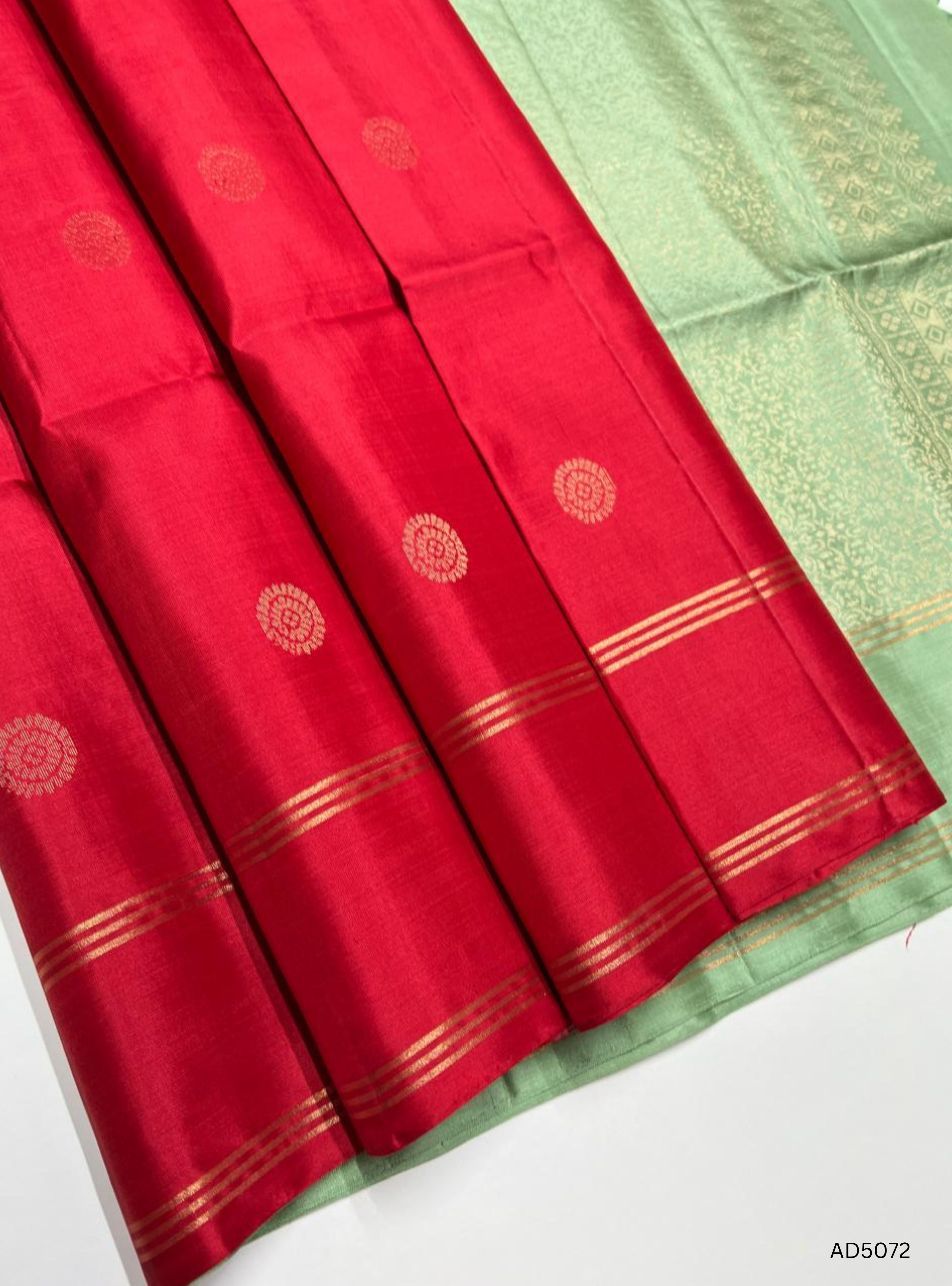 Red & Mint Green - Soft Silk Saree