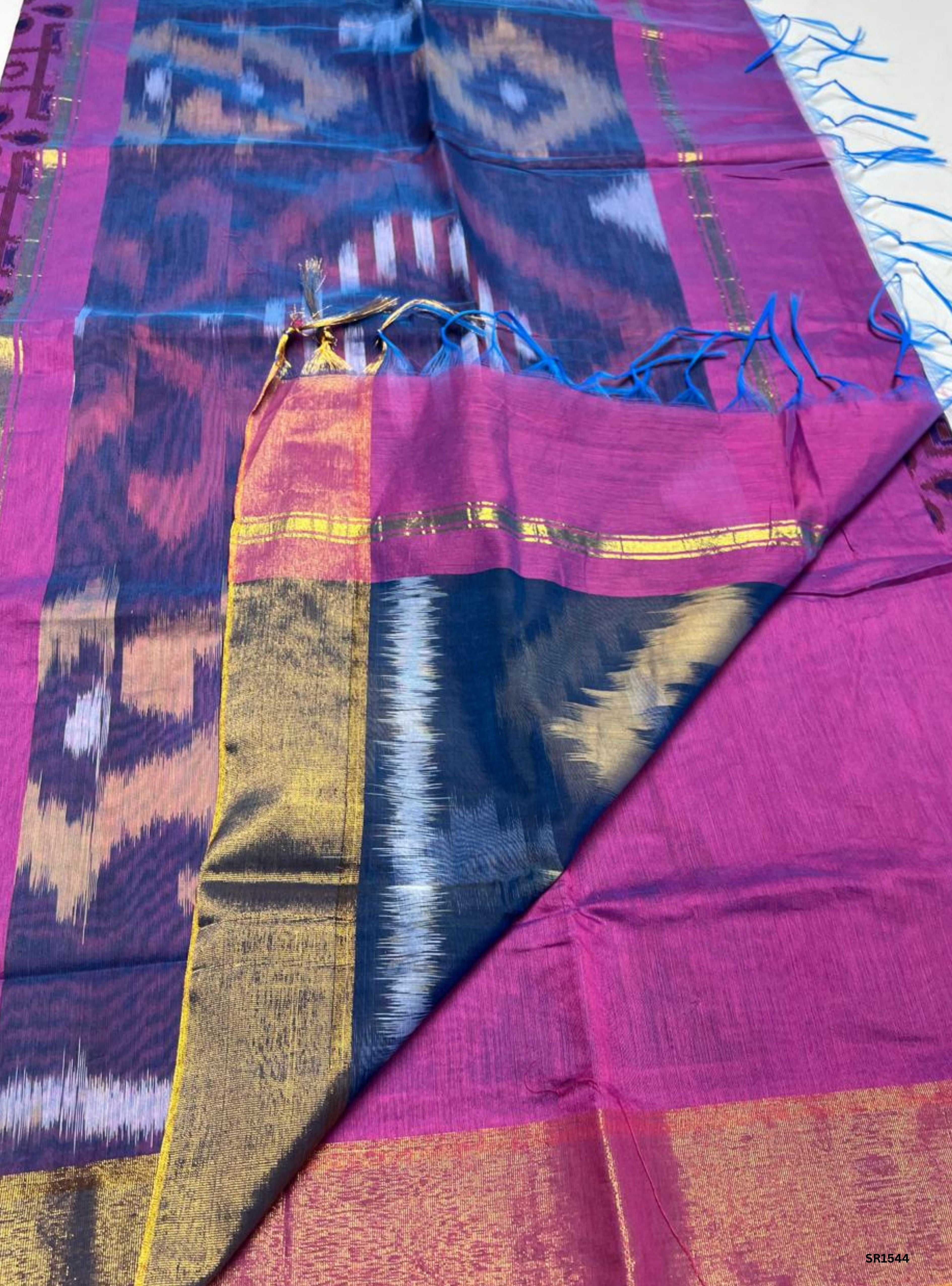 Magenta & Navy Blue - Kotta Cotton Saree