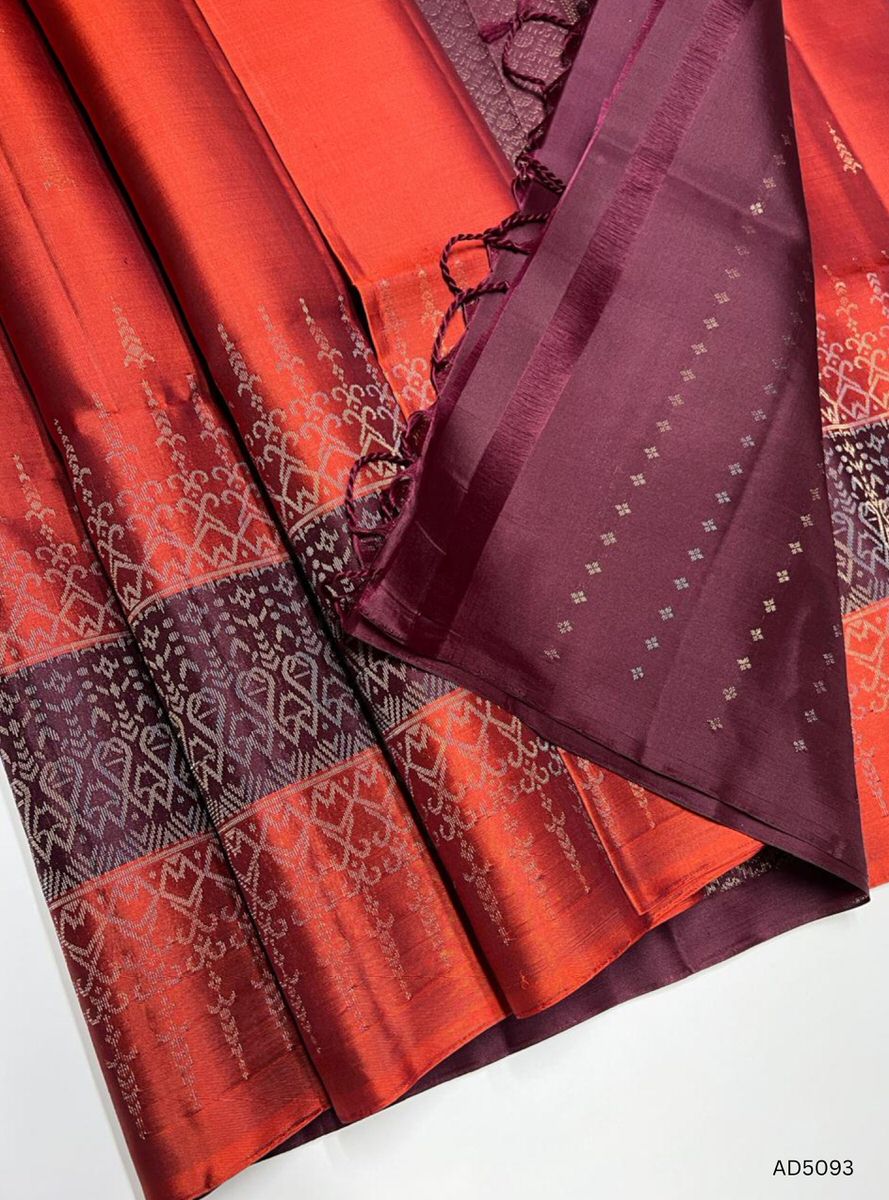 Rust & Burgundy - Fancy Border Soft Silk Saree