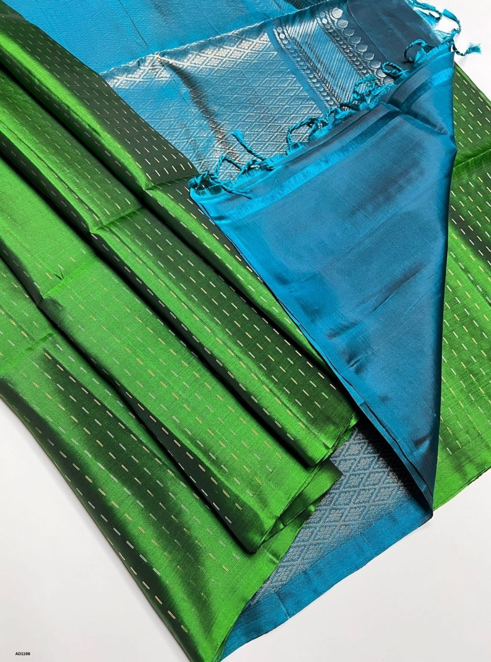 Green & Peacock Green - Soft Silk Saree