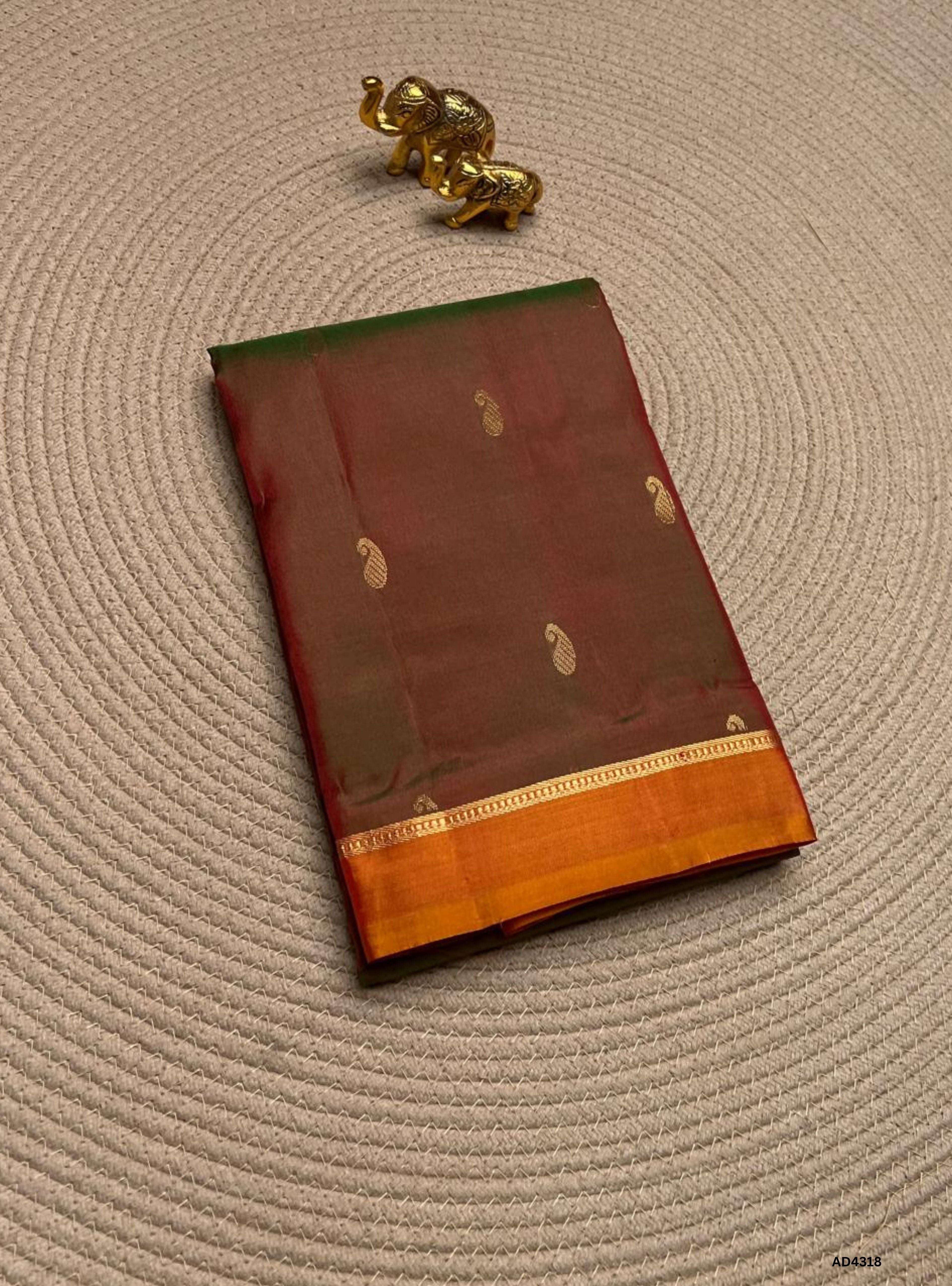 Dual Tone Green & Orange - Soft Silk Saree