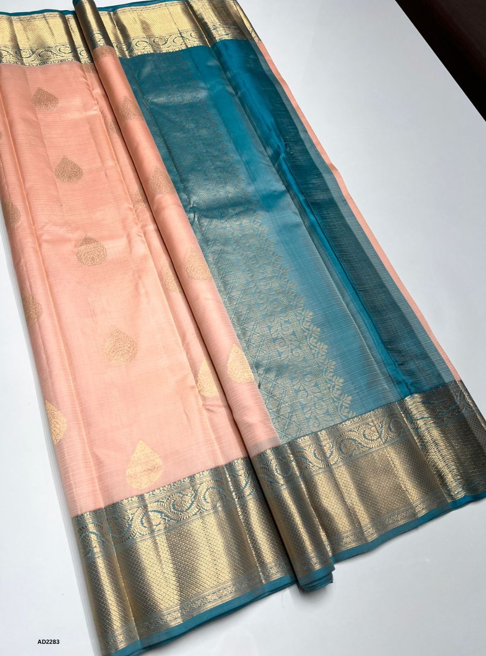 Cream & Blue - Soft Silk Saree