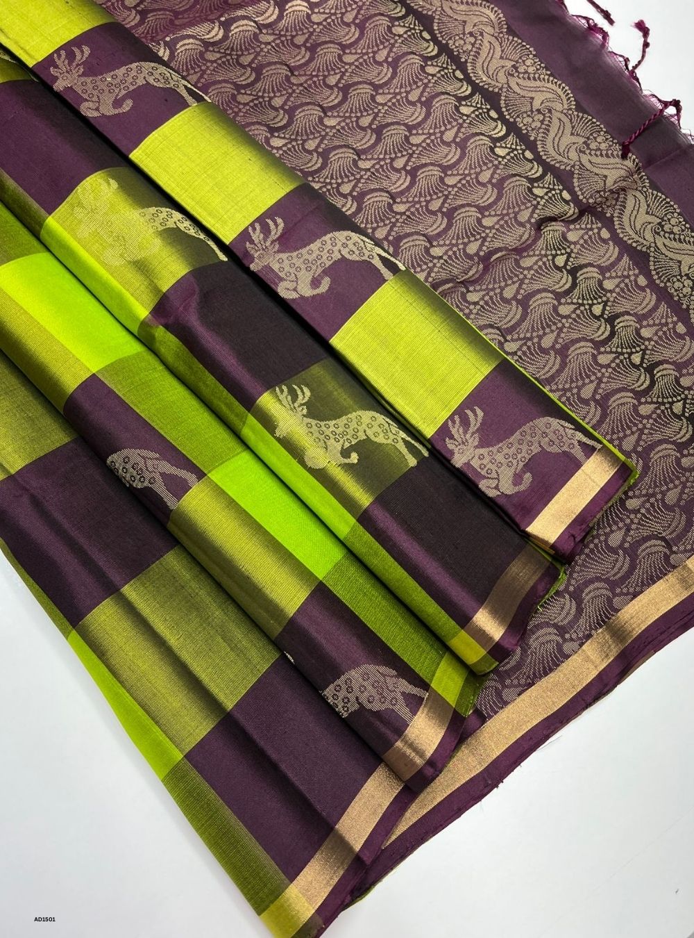 Parrot Green & Plum -  Soft Silk Saree