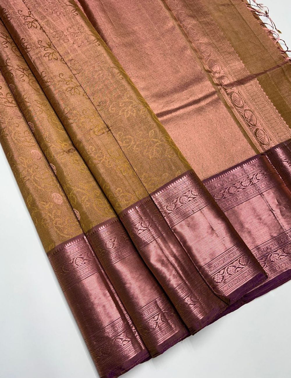 Light Gold & Purple - Soft Silk Saree