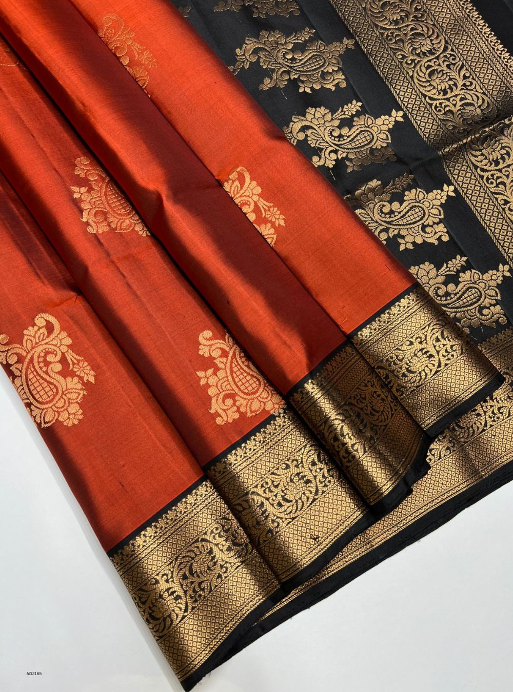 Rust Orange & black  - Soft Silk Saree
