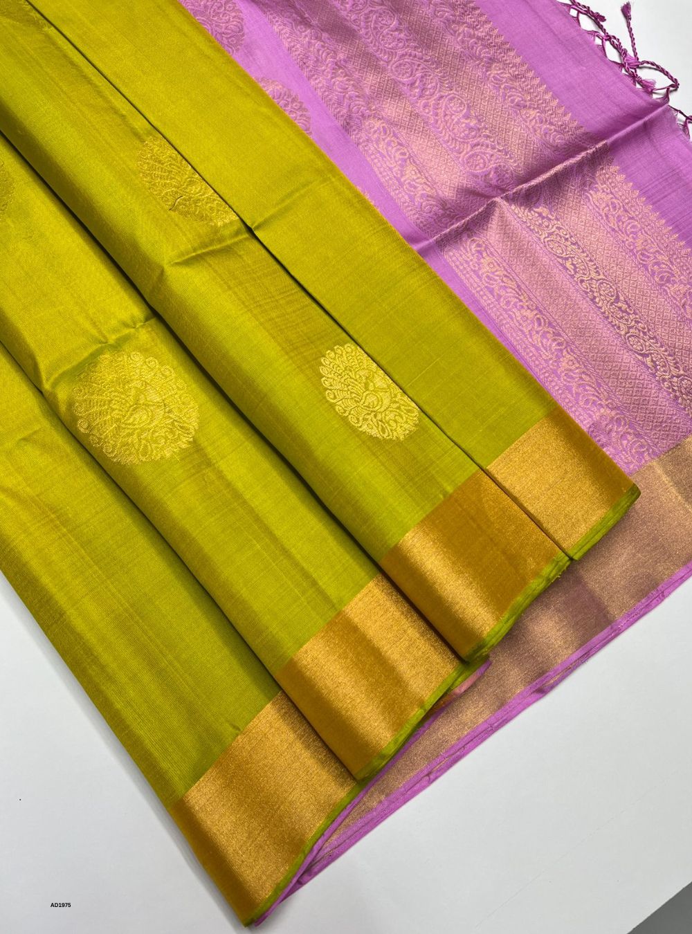Parrot Green & Rose Milk Pink  - Soft Silk Saree