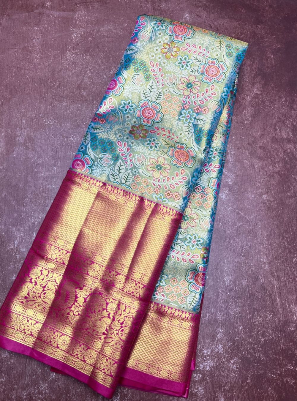 Green & Pink - Semi Silk Saree