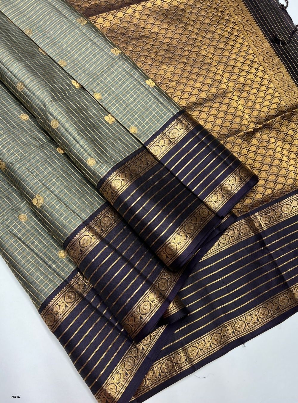 Grey & Coffee Brown - Soft Silk Saree