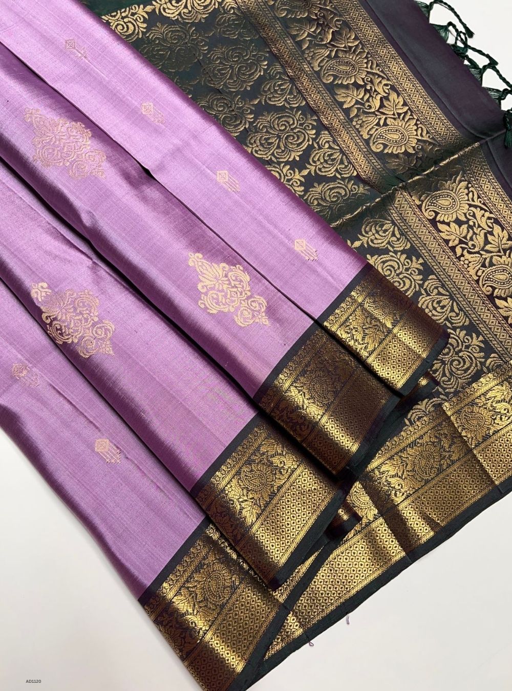 Lavender & Dark Green - Soft Silk Saree