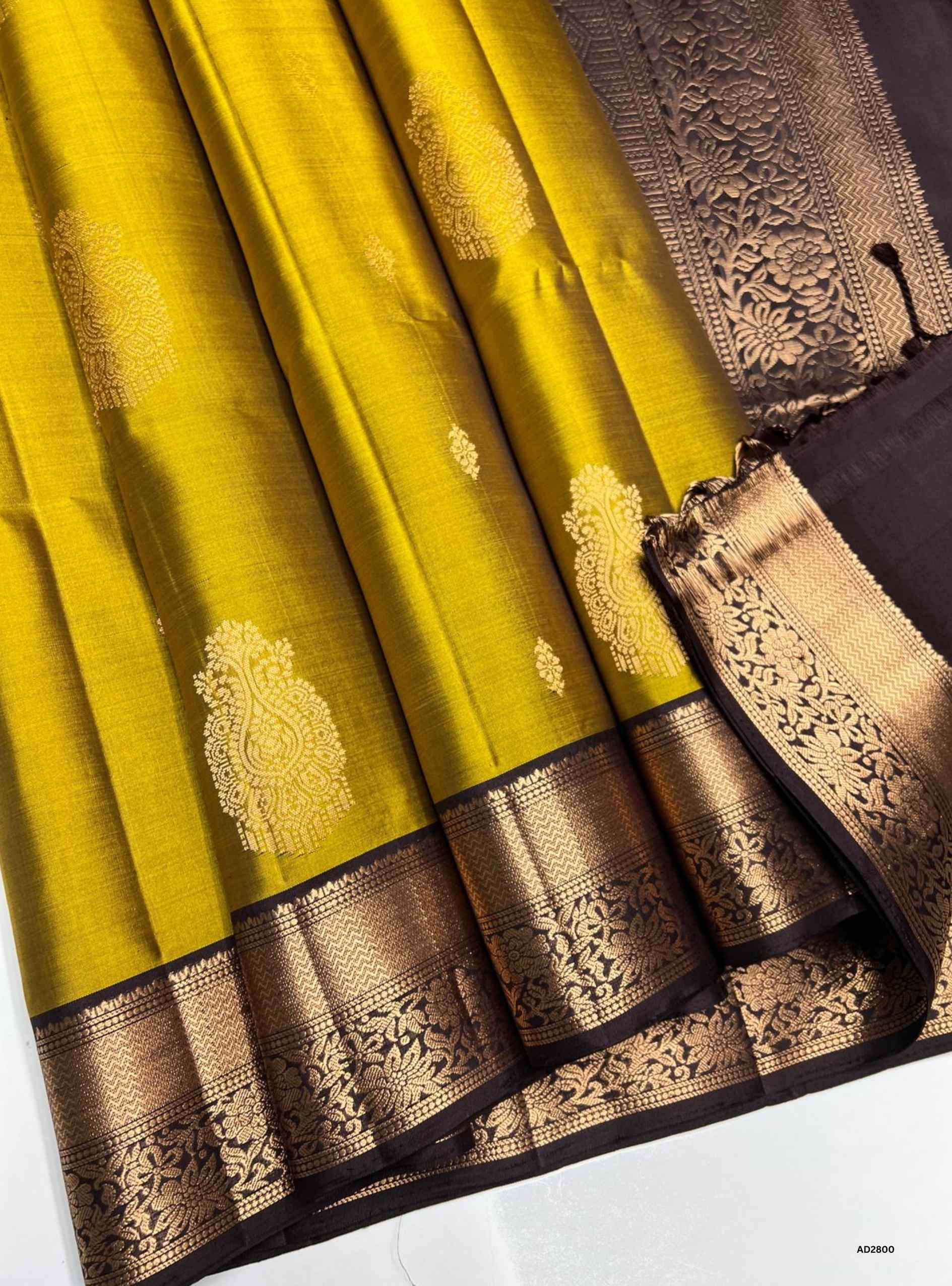 Chartreuse & Coffee Brown - Soft Silk Saree
