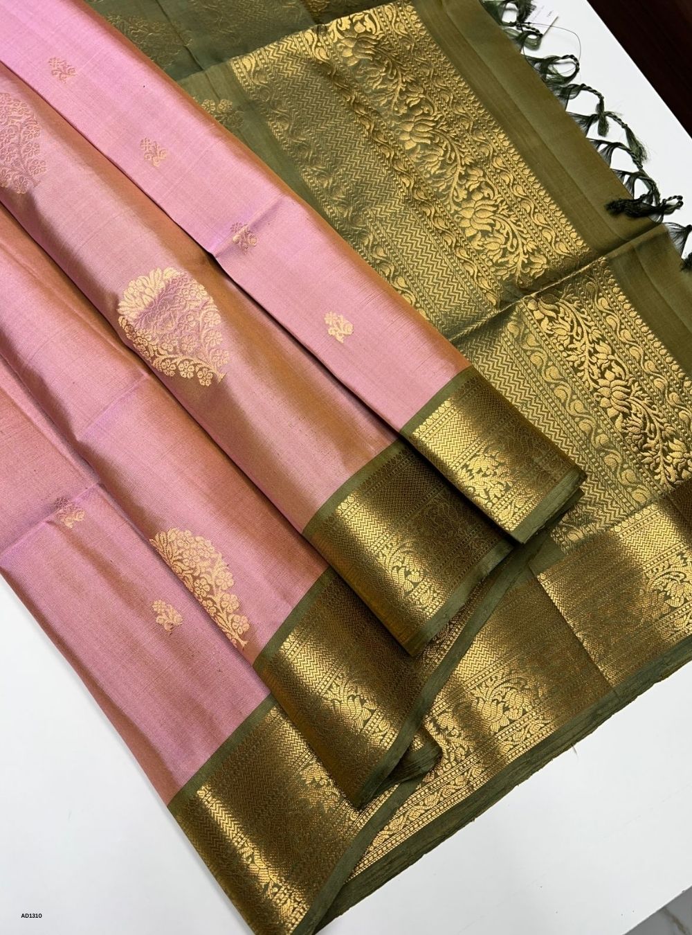 Baby Pink & Olive Green -  Soft Silk Saree