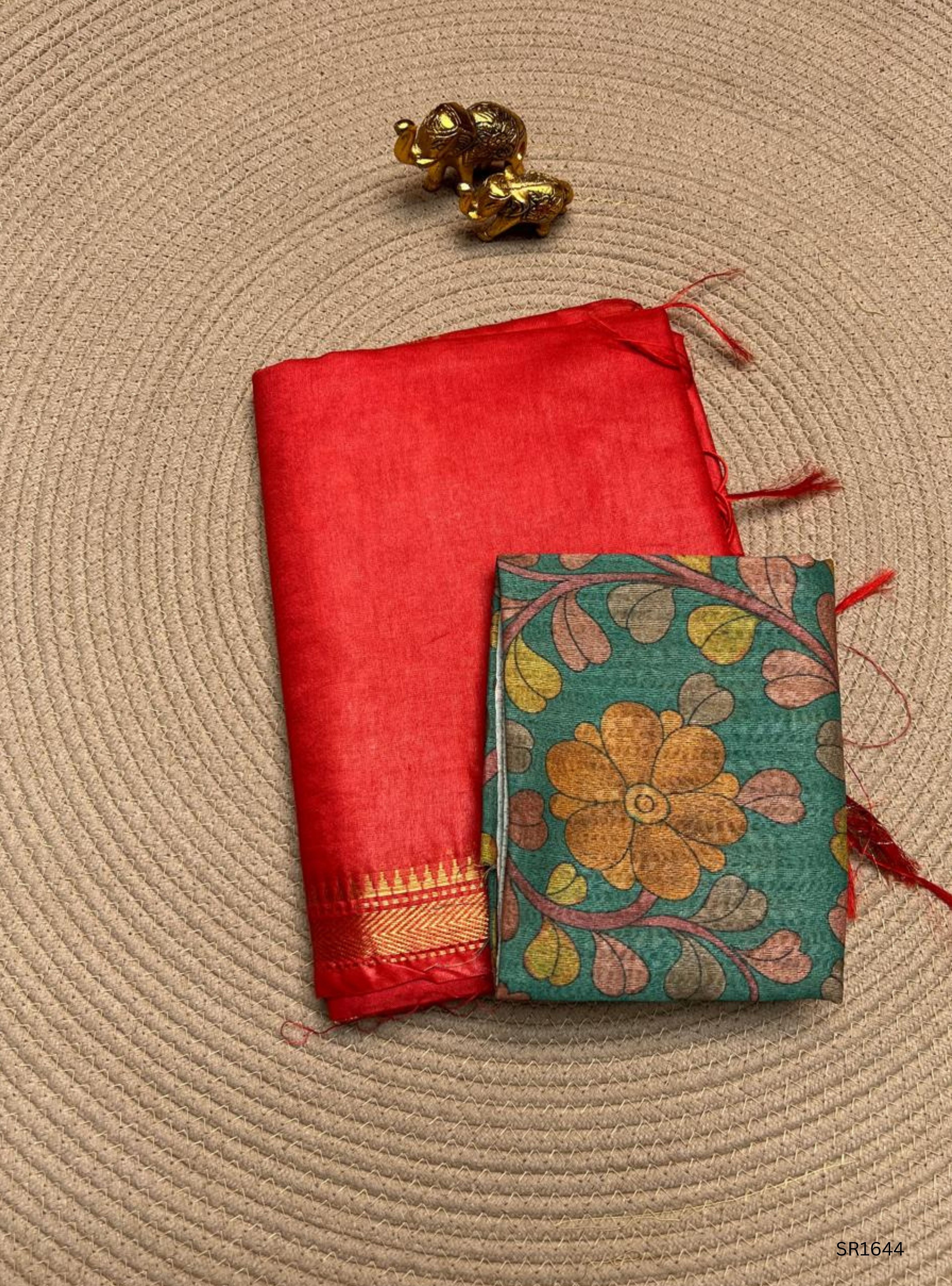 Orangish Pink - Moonga Silk Saree