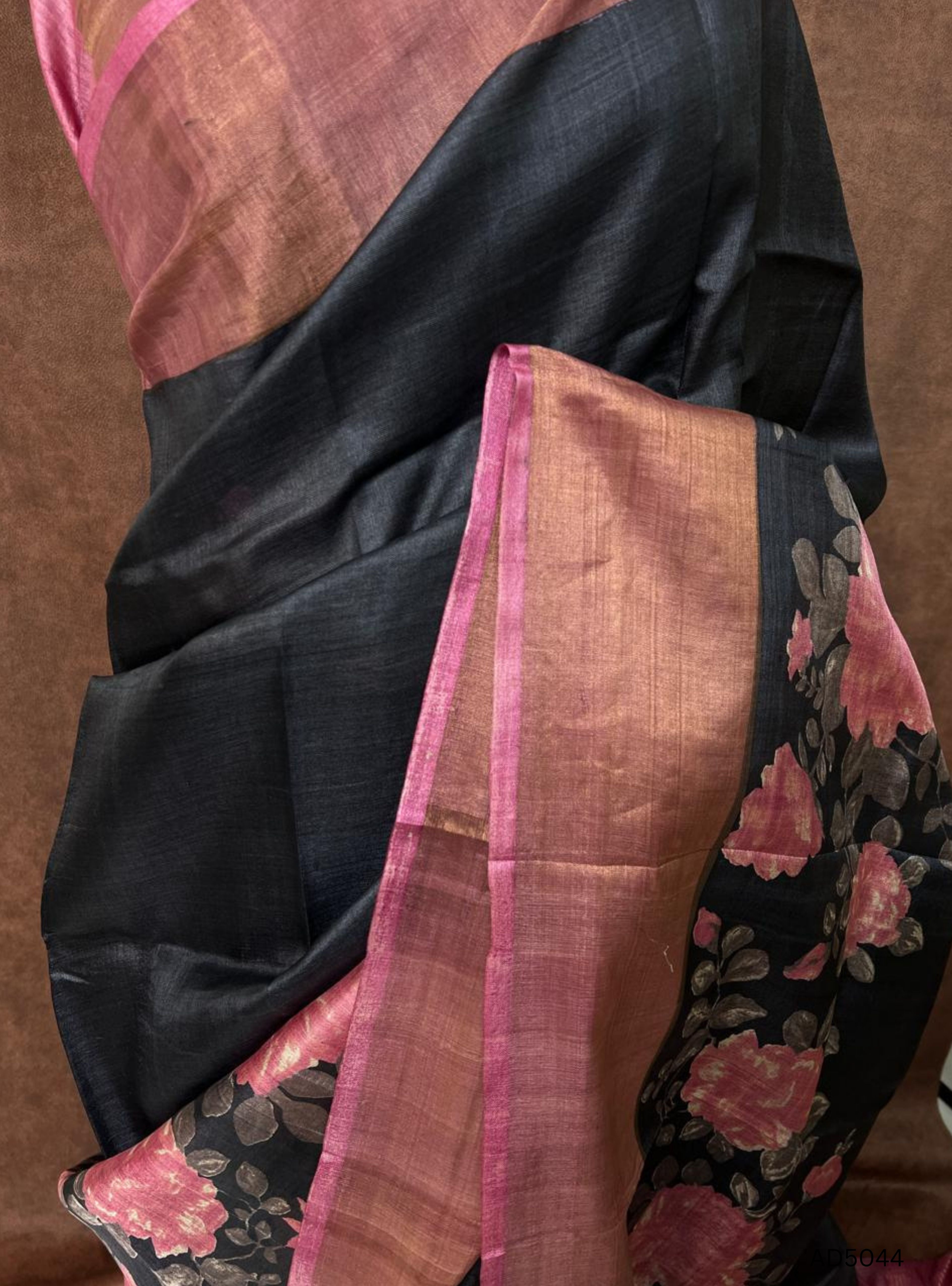 Black & Pink - Pure Desi Tussar Saree
